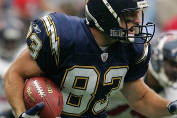 HOUSTON - SEPTEMBER 12:  Wes Welker #83 of the San Diego Chargers carries the ball during the game against the Houston Texans on September 12, 2004 at Reliant Stadium in Houston, Texas. The Chargers won 27-20.  (Photo by Ronald Martinez/Getty Images)