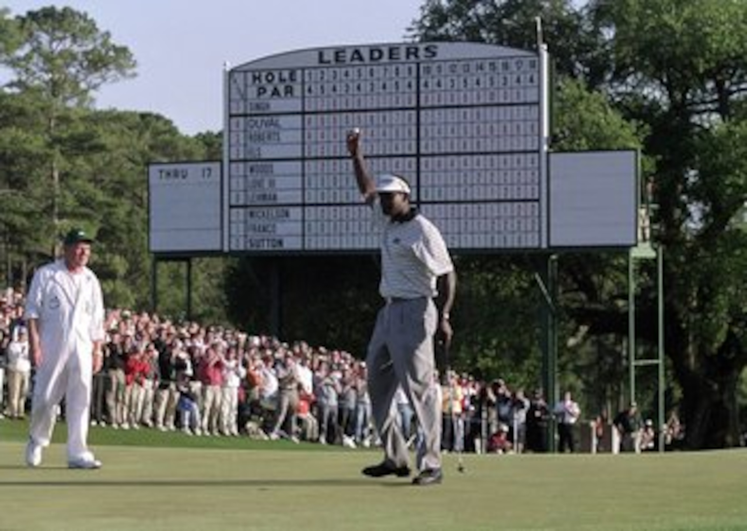 9 Apr 2000:  Vijay Singh of Fiji holes out on the 18th green to win the US Masters at Augusta National GC in Georgia, USA. \ Mandatory Credit: Andrew Redington /Allsport