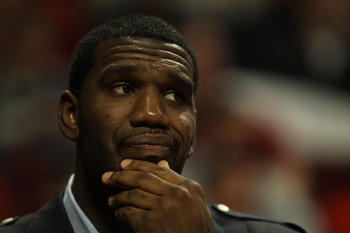 CHICAGO - NOVEMBER 01: Greg Oden #52 of the Portland Trail Blazers watches from the bench as his teammates take on the Chicago Bulls at the United Center on November 1, 2010 in Chicago, Illinois. The Bulls defeated the Trail Blazers 110-98. NOTE TO USER: