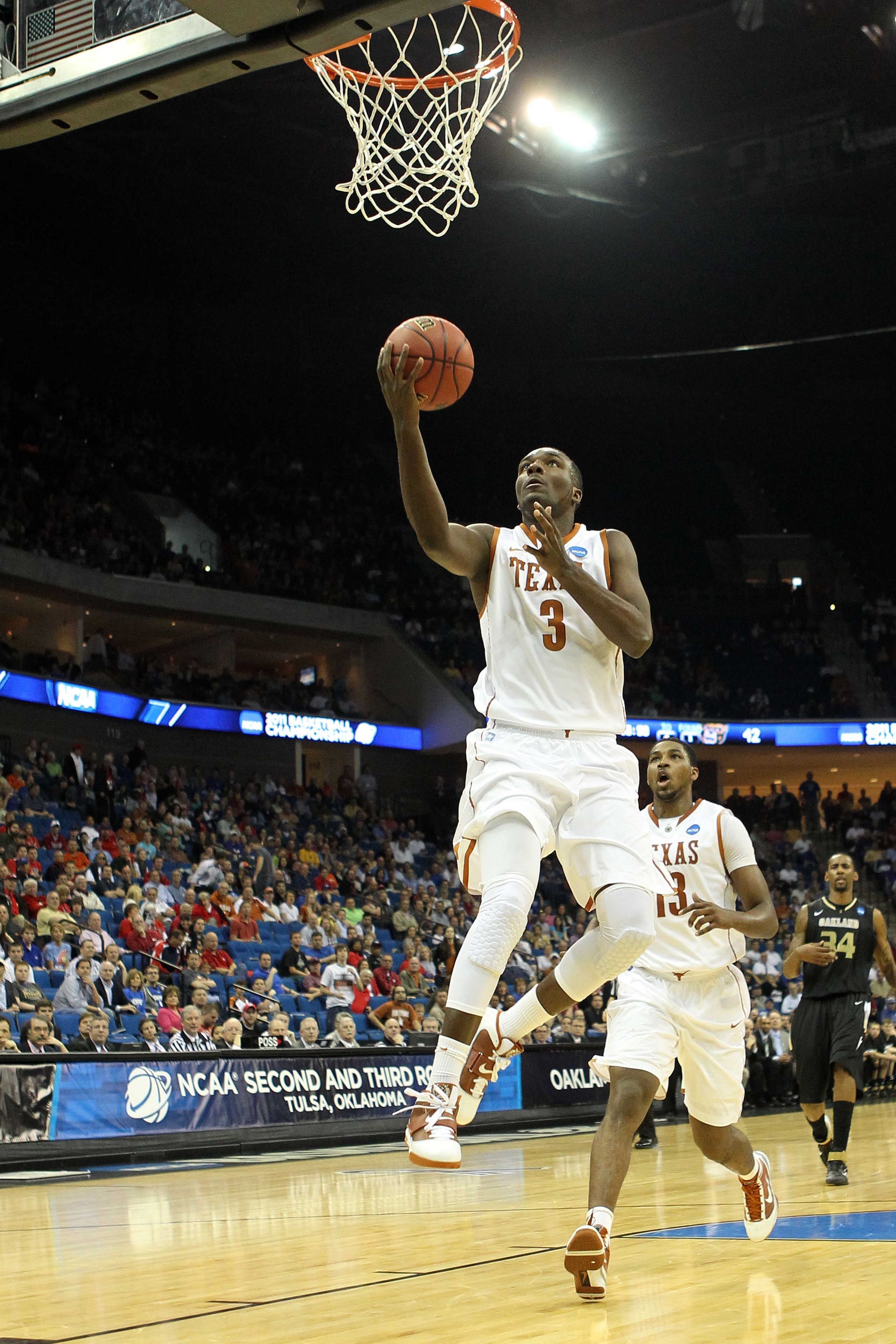 TULSA, OK - MARCH 18:  Jordan Hamilton #3 of the Texas Longhorns goes up for a shot against the Oakland Golden Grizzlies during the second round of the 2011 NCAA men's basketball tournament at BOK Center on March 18, 2011 in Tulsa, Oklahoma.  (Photo by Ro