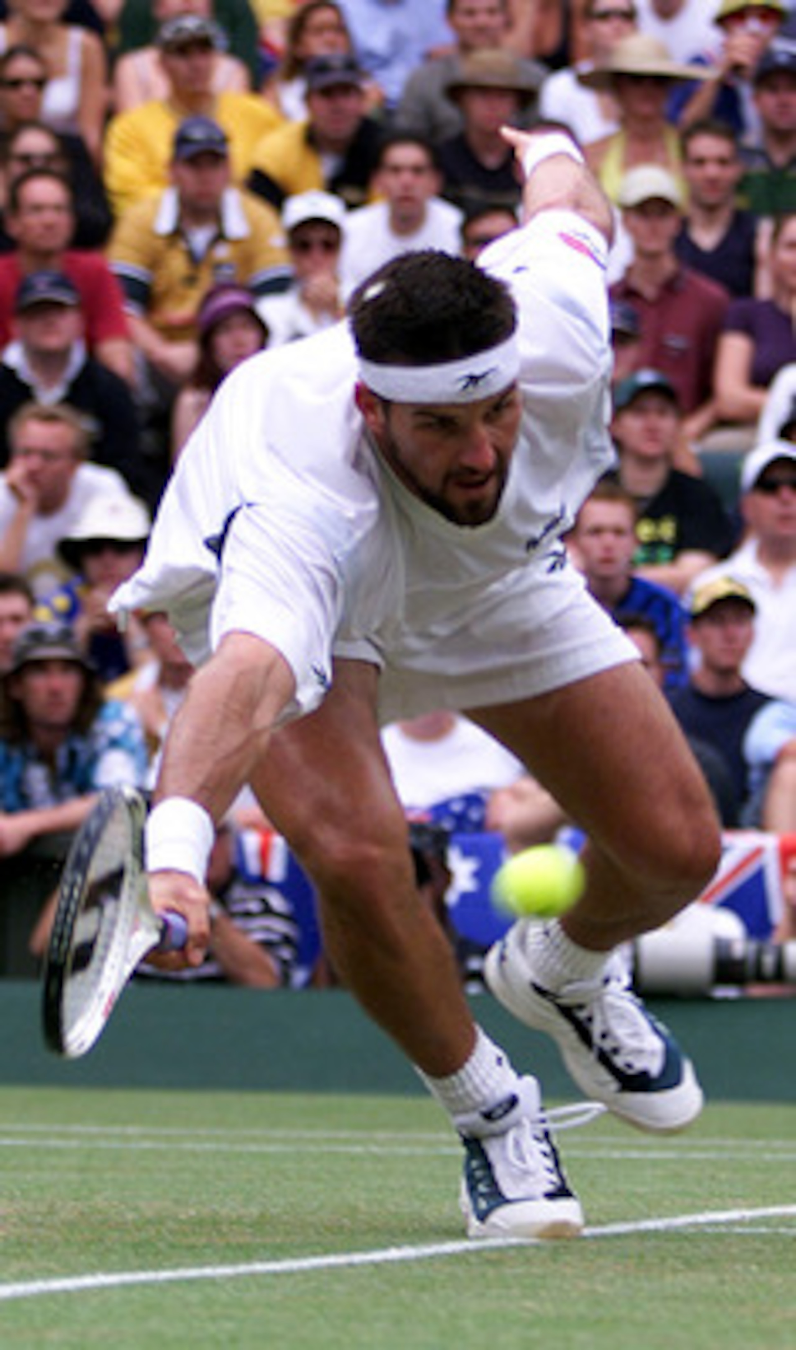 9 Jul 2001:  Patrick Rafter of Australia in action against Goran Ivanisevic of Croatia during the Men's Final of The All England Lawn Tennis Championship at Wimbledon, London.  DIGITAL IMAGE Mandatory Credit: Gary M. Prior/ALLSPORT