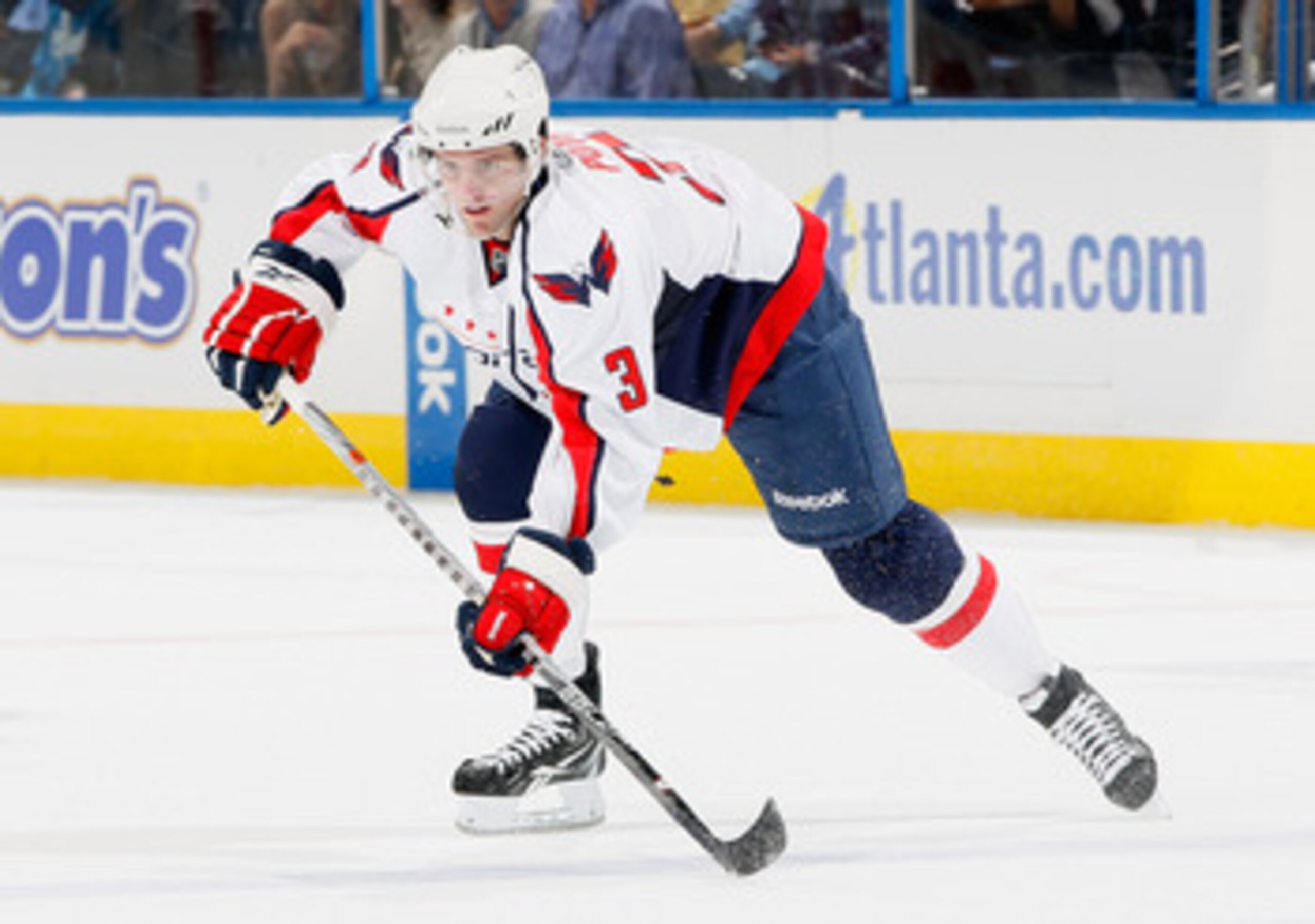 ATLANTA - OCTOBER 08:  Tom Poti #3 of the Washington Capitals against the Atlanta Thrashers at Philips Arena on October 8, 2010 in Atlanta, Georgia.  (Photo by Kevin C. Cox/Getty Images)