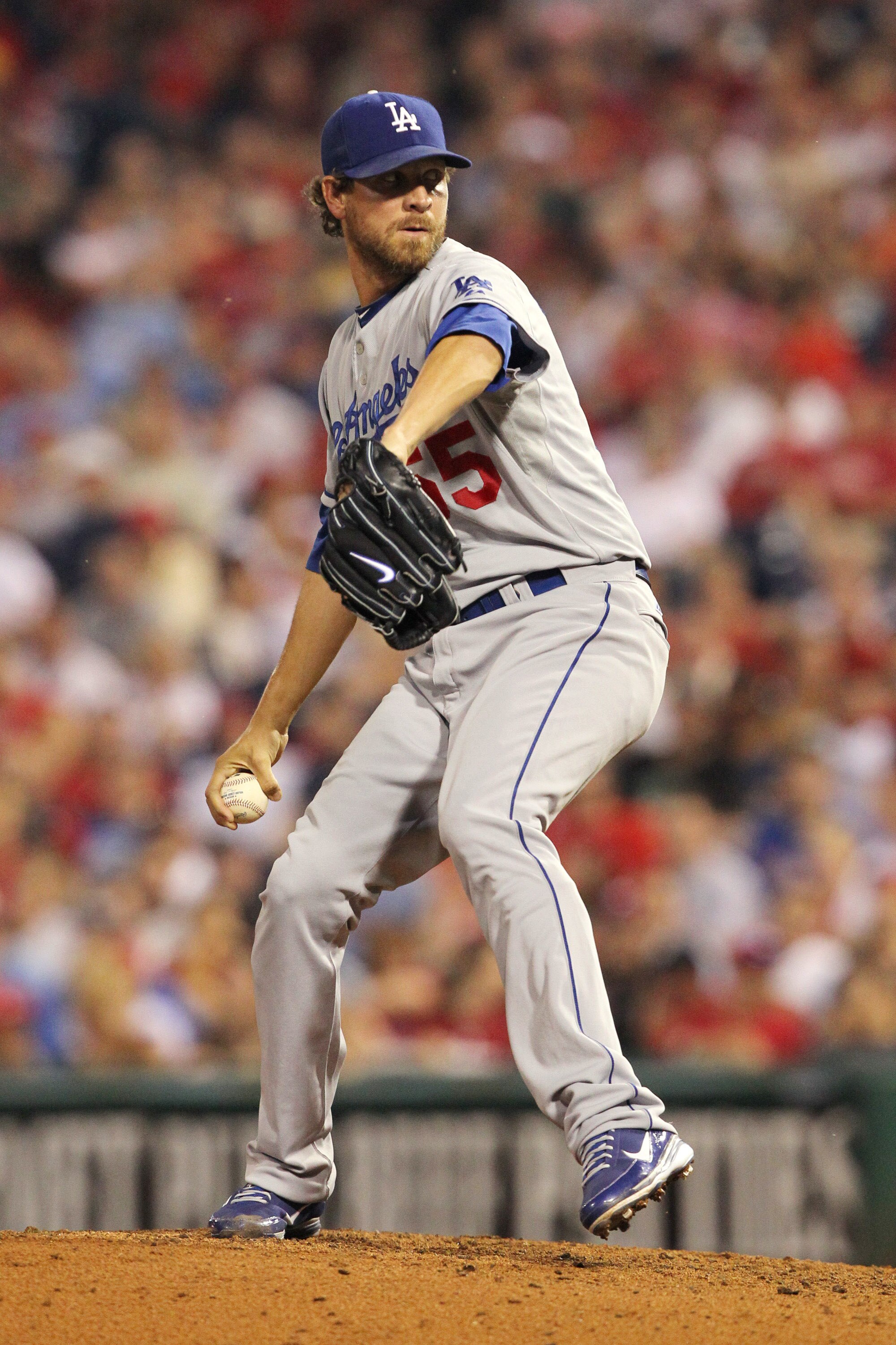 PHILADELPHIA - JUNE 8: Pitcher Matt Guerrier #55 of the Los Angeles Dodgers throws a pitch during a game against the Philadelphia Phillies at Citizens Bank Park on June 8, 2011 in Philadelphia, Pennsylvania. The Phillies won 2-0. (Photo by Hunter Martin/G