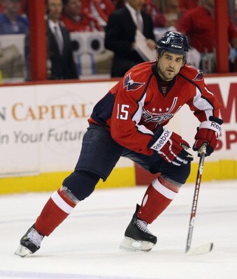 WASHINGTON, DC - APRIL 15:  Boyd Gordon #15 of the Washington Capitals skates against the New York Rangers in Game Two of the Eastern Conference Quarterfinals during the 2011 NHL Stanley Cup Playoffs at Verizon Center on April 15, 2011 in Washington, DC. 