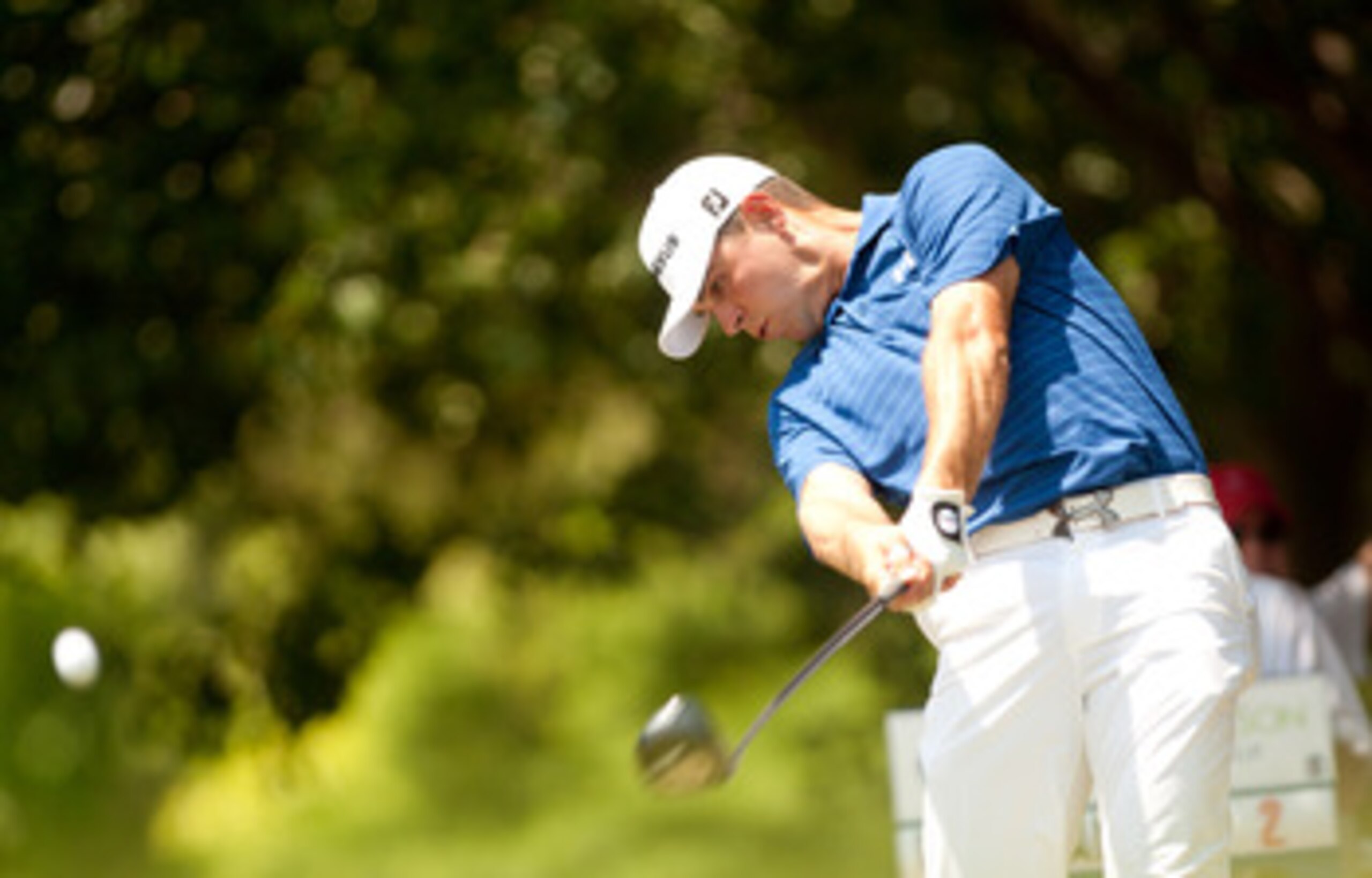 IRVING, TX - MAY 29: Gary Woodland plays a tee shot during the final round of the HP Byron Nelson Championship at TPC Four Seasons at Las Colinas on May 29, 2011 in Irving, Texas. (Photo by Darren Carroll/Getty Images)