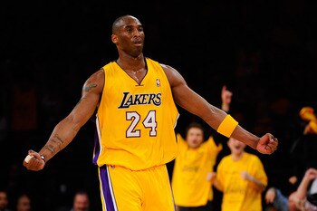 LOS ANGELES, CA - MAY 02:  Kobe Bryant #24 of the Los Angeles Lakers reacts after making a three-pointer in the third quarter while taking on the Dallas Mavericks in Game One of the Western Conference Semifinals in the 2011 NBA Playoffs at Staples Center