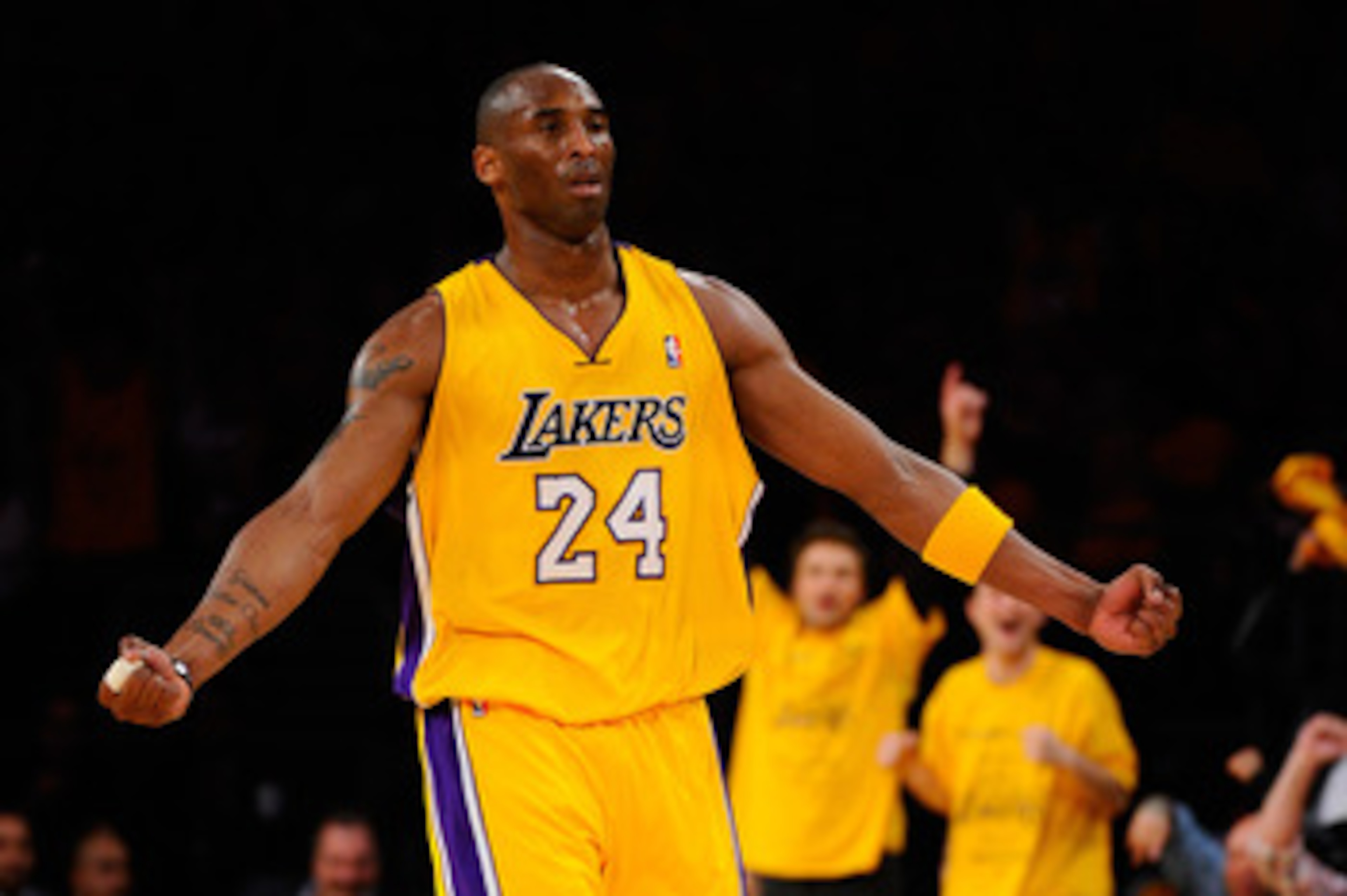 LOS ANGELES, CA - MAY 02:  Kobe Bryant #24 of the Los Angeles Lakers reacts after making a three-pointer in the third quarter while taking on the Dallas Mavericks in Game One of the Western Conference Semifinals in the 2011 NBA Playoffs at Staples Center