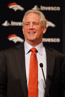 ENGLEWOOD, CO - JANUARY 14:  Denver Broncos head coach John Fox addresses the media at Dove Valley on January 14, 2011 in Englewood, Colorado. Fox was named the 14th head coach in Broncos history yesterday after spending the last nine seasons as head coac