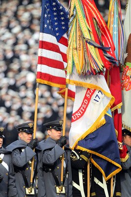 PHILADELPHIA - DECEMBER 11: The color guard marches off the field before a game between the Navy Midshipmen and the Army Black Knights on December 11, 2010 at Lincoln Financial Field in Philadelphia, Pennsylvania. The Midshipmen won 31-17. (Photo by Hunte