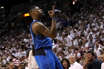 MIAMI, FL - JUNE 12:  DeShawn Stevenson #92 of the Dallas Mavericks celebrates after he made a 3-point shot in the first half against the Miami Heat in Game Six of the 2011 NBA Finals at American Airlines Arena on June 12, 2011 in Miami, Florida. NOTE TO