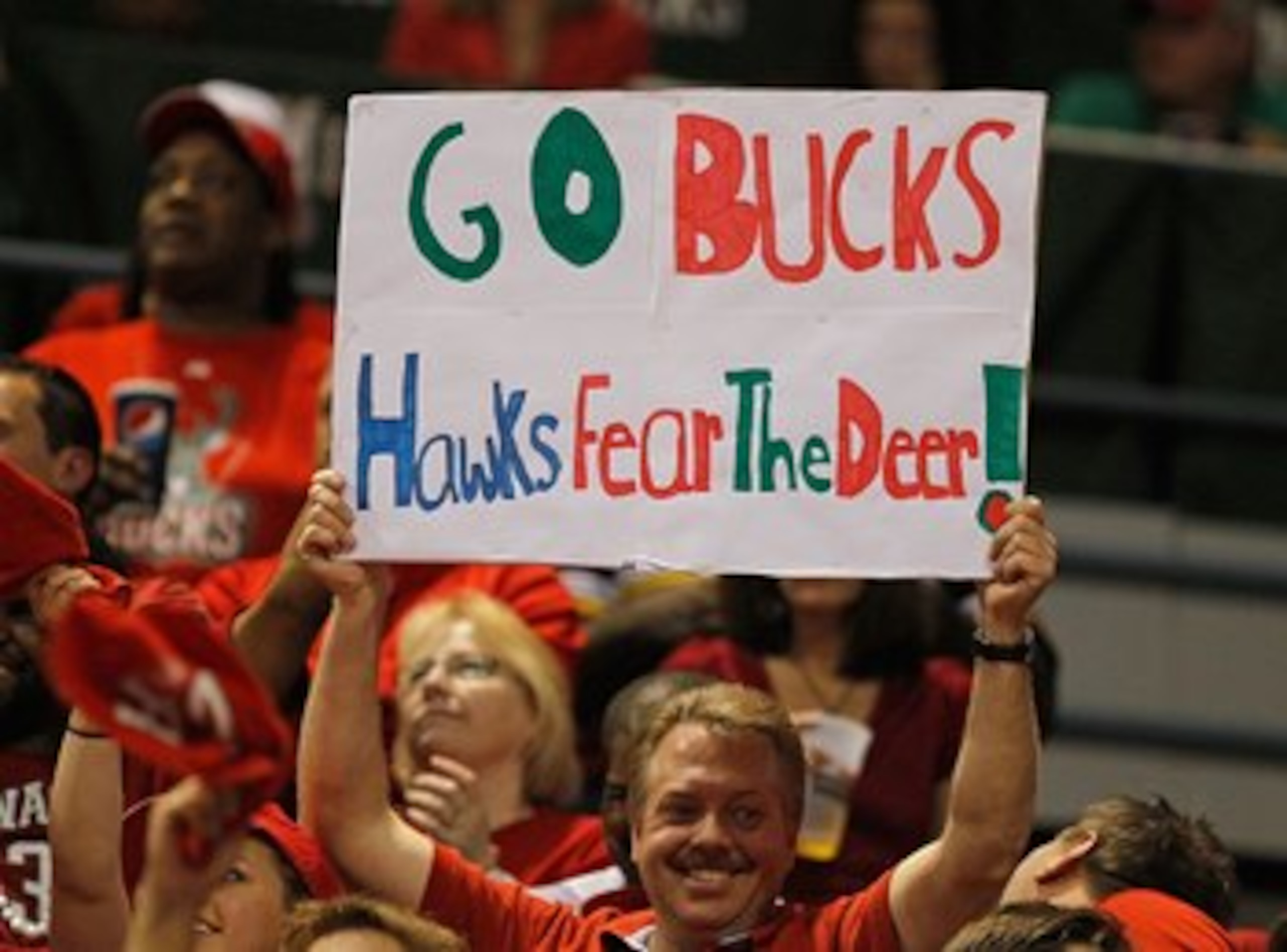 MILWAUKEE - APRIL 30: A fan of the Milwaukee Bucks holds a sign as the Bucks take on the Atlanta Hawks in Game Six of the Eastern Conference Quarterfinals during the 2010 NBA Playoffs at the Bradley Center on April 30, 2010 in Milwaukee, Wisconsin. NOTE T