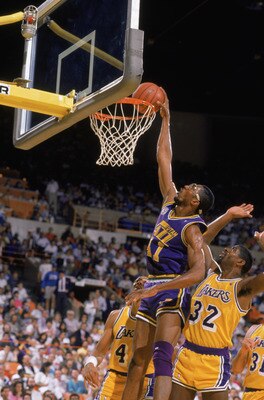 SALT LAKE CITY - 1988:  Thurl Bailey #41 of the Utah Jazz dunks the ball during an NBA game at The Salt Palace in Salt Lake City, Utah in 1988. (Photo by Stephen Dunn/Getty Images)