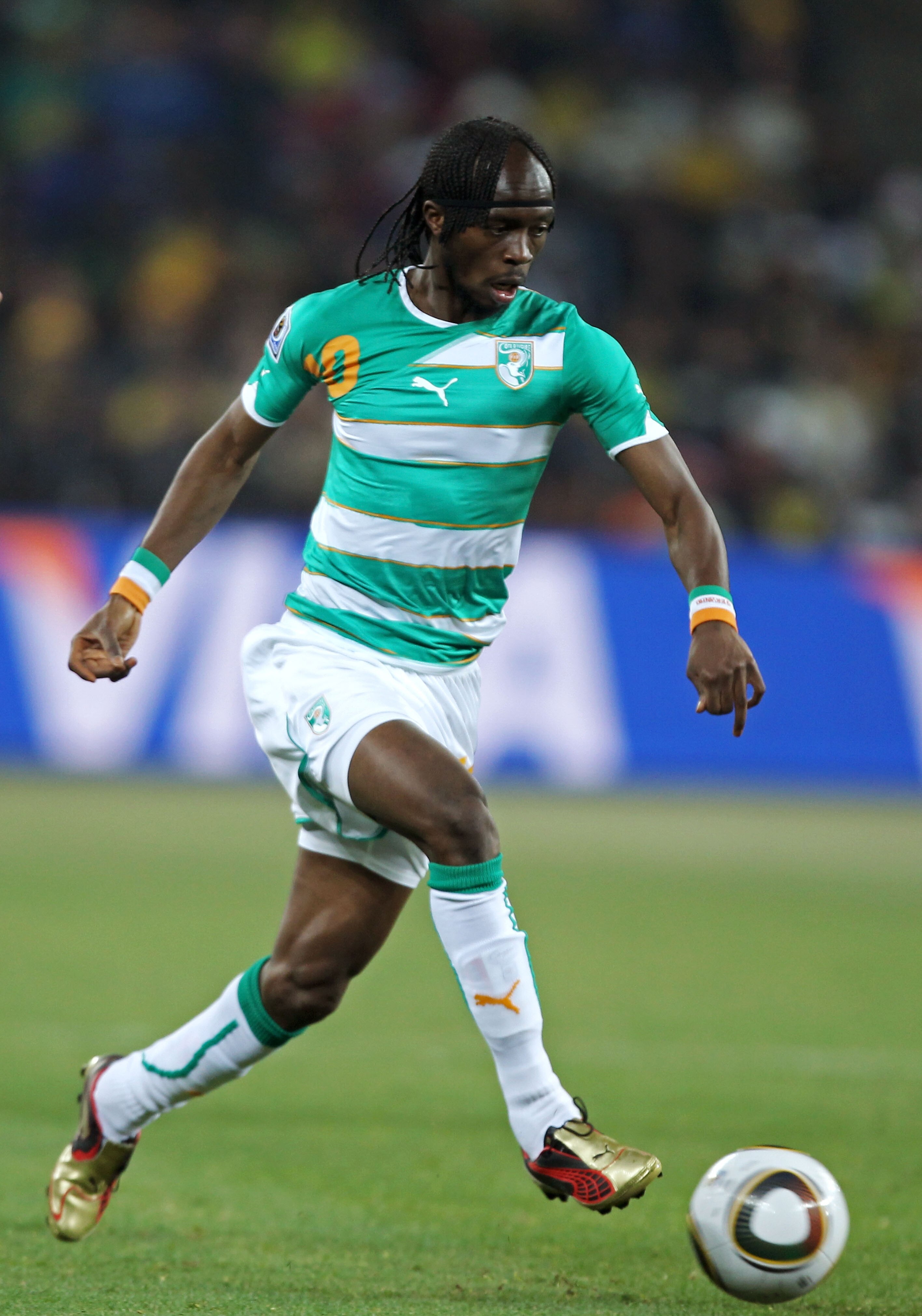 JOHANNESBURG, SOUTH AFRICA - JUNE 20: Gervinho of Ivory Coast in action during the 2010 FIFA World Cup South Africa Group G match between Brazil and Ivory Coast at Soccer City Stadium on June 20, 2010 in Johannesburg, South Africa. (Photo by Ian Walton/ JOHANNESBURG, SOUTH AFRICA - JUNE 20: Gervinho of Ivory Coast in action during the 2010 FIFA World Cup South Africa Group G match between Brazil and Ivory Coast at Soccer City Stadium on June 20, 2010 in Johannesburg, South Africa. (Photo by Ian Walton/