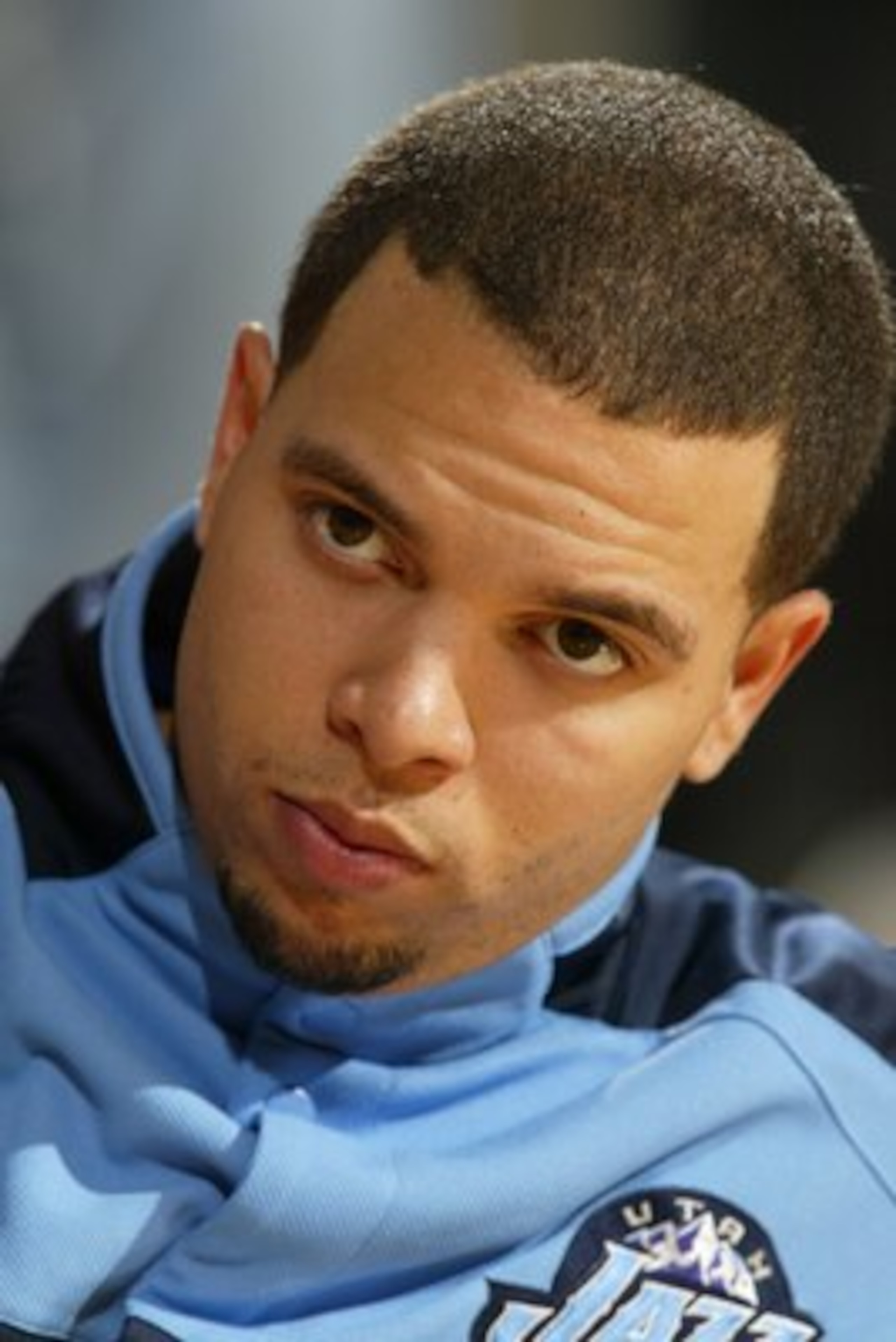 SEATTLE - NOVEMBER 17:  Deron Williams #8 of the Utah Jazz warms-up for the game against the Seattle Sonics on November 17, 2006 at Key Arena in Seattle, Washington. The Jazz won 118-109. NOTE TO USER: User expressly acknowledges and agrees that, by downl