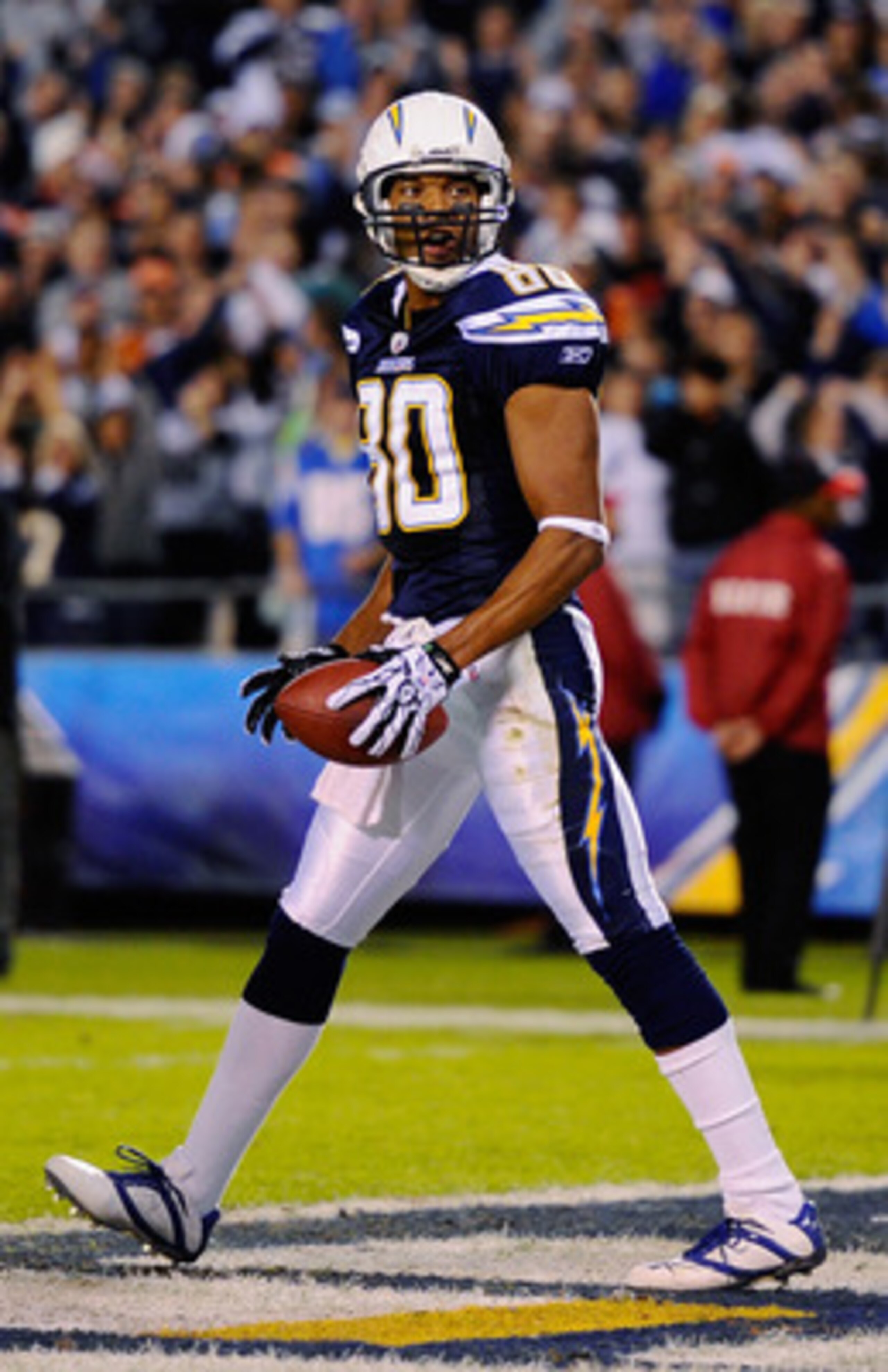 SAN DIEGO - NOVEMBER 22: Wide receiver Malcolm Floyd #80 of the San Diego Chargers after scoring a touchdown against the Denver Broncos at Qualcomm Stadium on November 22, 2010 in San Diego, California. Chargers defeated the Broncos, 35-14. (Photo by K SAN DIEGO - NOVEMBER 22: Wide receiver Malcolm Floyd #80 of the San Diego Chargers after scoring a touchdown against the Denver Broncos at Qualcomm Stadium on November 22, 2010 in San Diego, California. Chargers defeated the Broncos, 35-14. (Photo by K