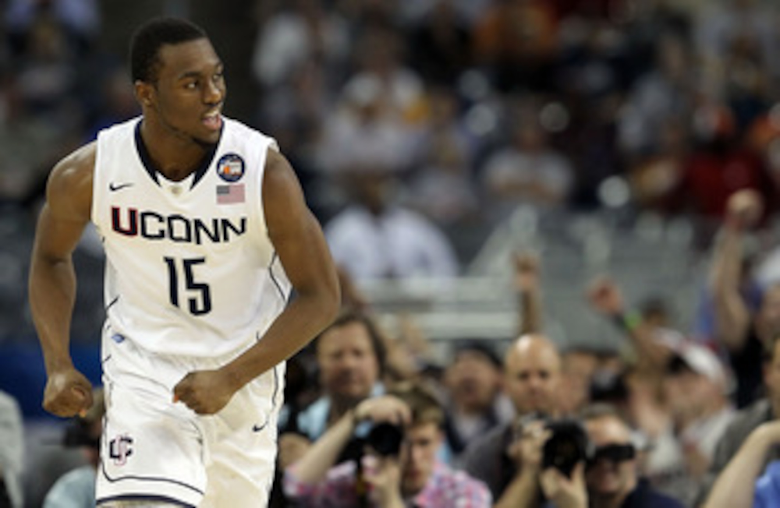 HOUSTON, TX - APRIL 04:  Kemba Walker #15 of the Connecticut Huskies reacts after a play against the Butler Bulldogs during the National Championship Game of the 2011 NCAA Division I Men's Basketball Tournament at Reliant Stadium on April 4, 2011 in Houst