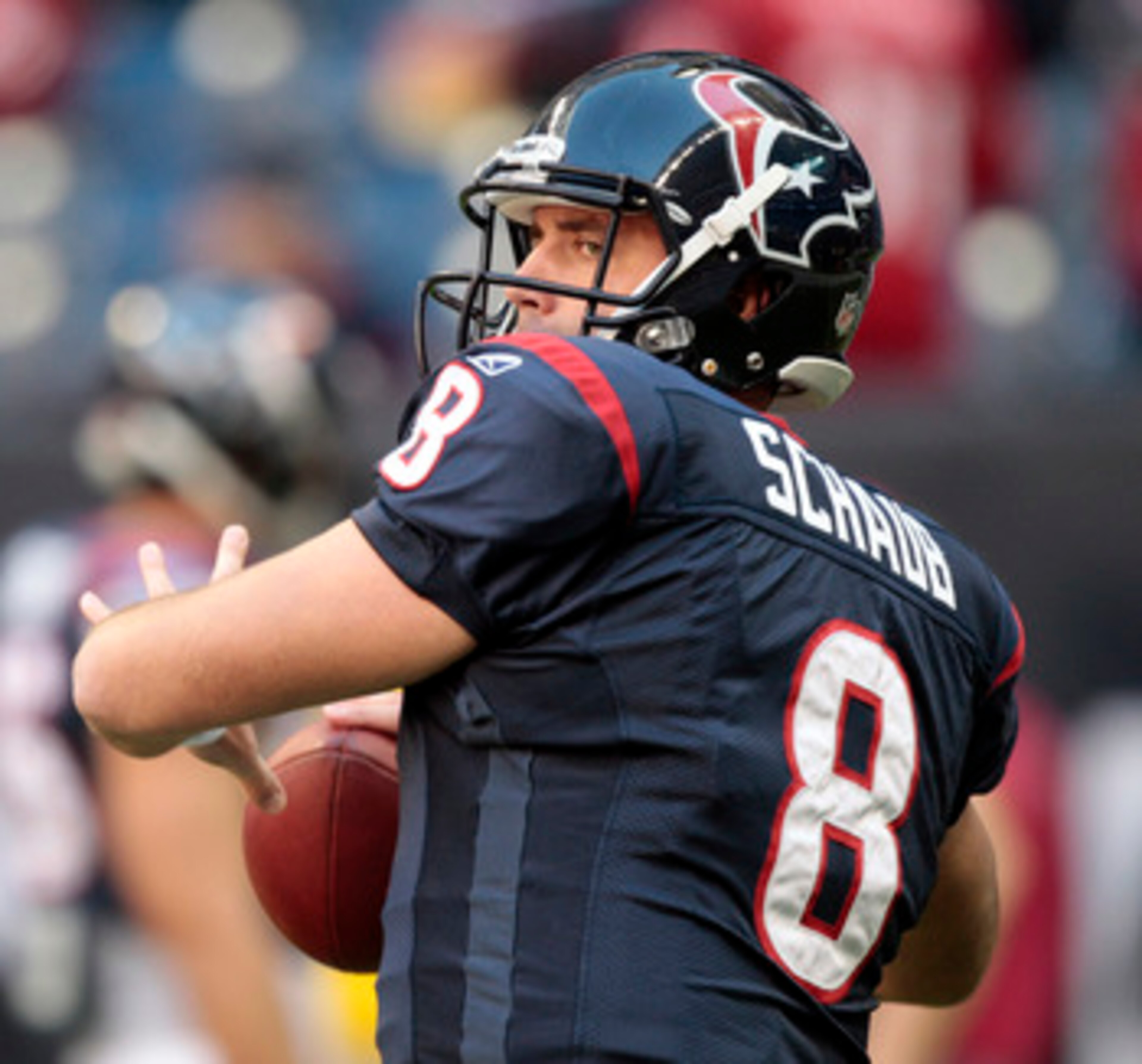 HOUSTON, TX - JANUARY 02:  Quarterback Matt Schaub #8 of the Houston Texans during warm ups before playing Jacksonville Jaguars at Reliant Stadium on January 2, 2011 in Houston, Texas.  (Photo by Bob Levey/Getty Images)