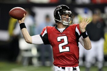 ATLANTA, GA - JANUARY 15:  Quarterback Matt Ryan #2 of the Atlanta Falcons warms up against the Green Bay Packers during their 2011 NFC divisional playoff game at Georgia Dome on January 15, 2011 in Atlanta, Georgia.  (Photo by Streeter Lecka/Getty Images