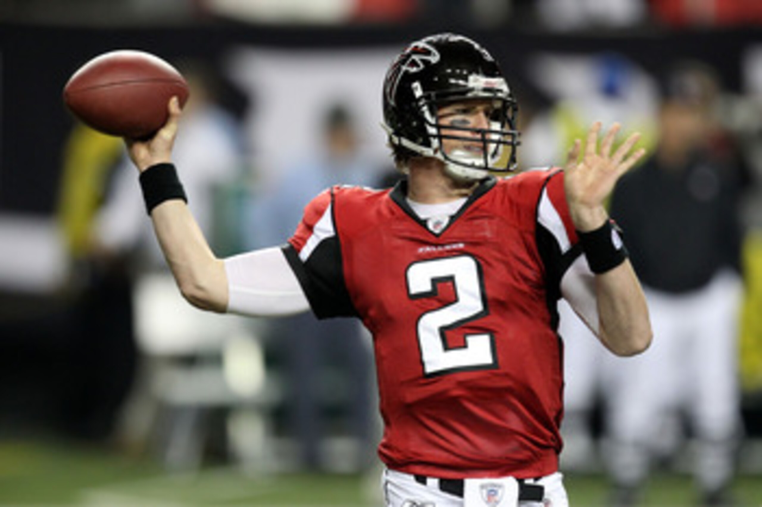 ATLANTA, GA - JANUARY 15:  Quarterback Matt Ryan #2 of the Atlanta Falcons warms up against the Green Bay Packers during their 2011 NFC divisional playoff game at Georgia Dome on January 15, 2011 in Atlanta, Georgia.  (Photo by Streeter Lecka/Getty Images