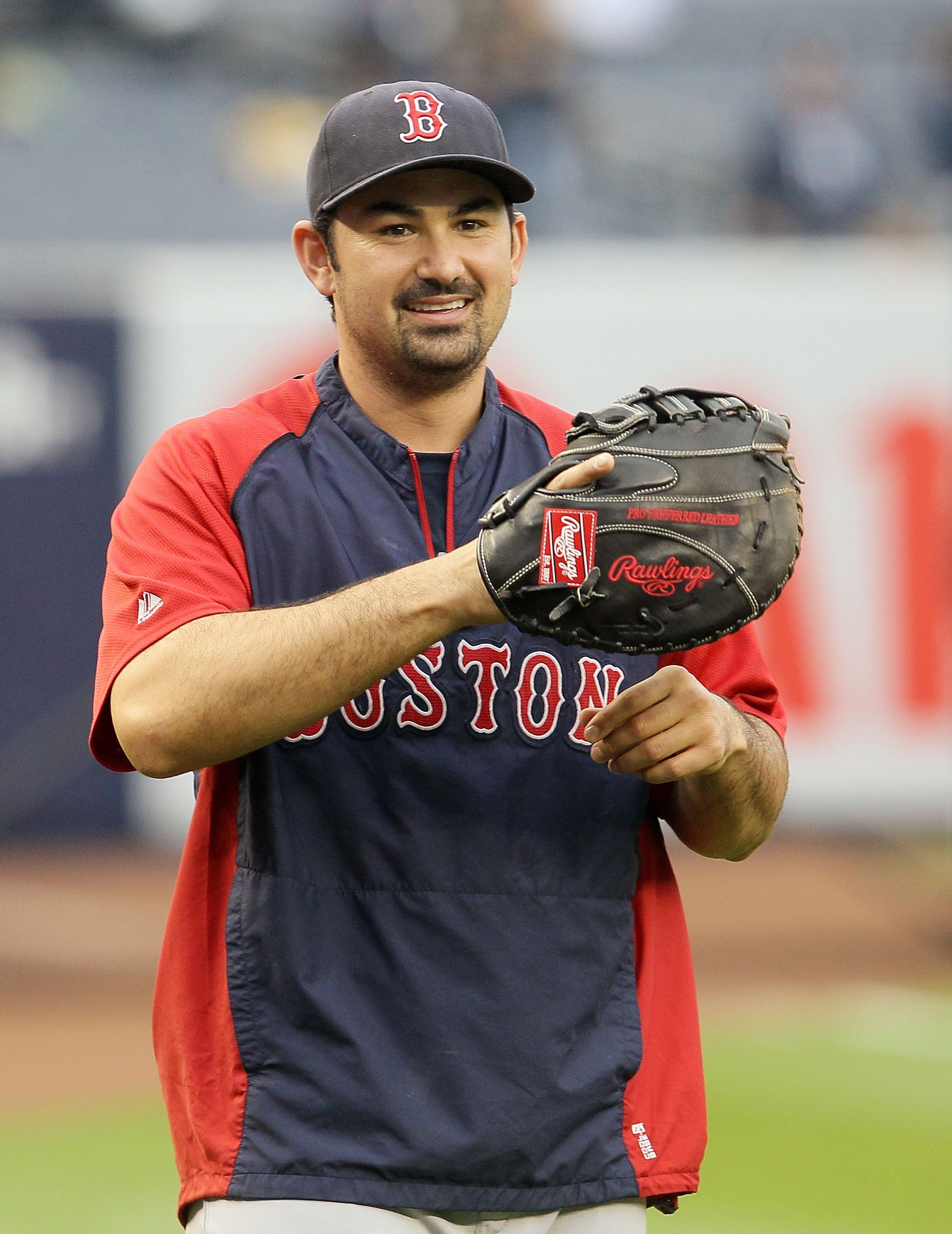 NEW YORK, NY - MAY 14:  Adrian Gonzalez #28 of the Boston Red Sox looks on before playing the New York Yankees on May 14, 2011 at Yankee Stadium in the Bronx borough of New York City.  (Photo by Jim McIsaac/Getty Images)