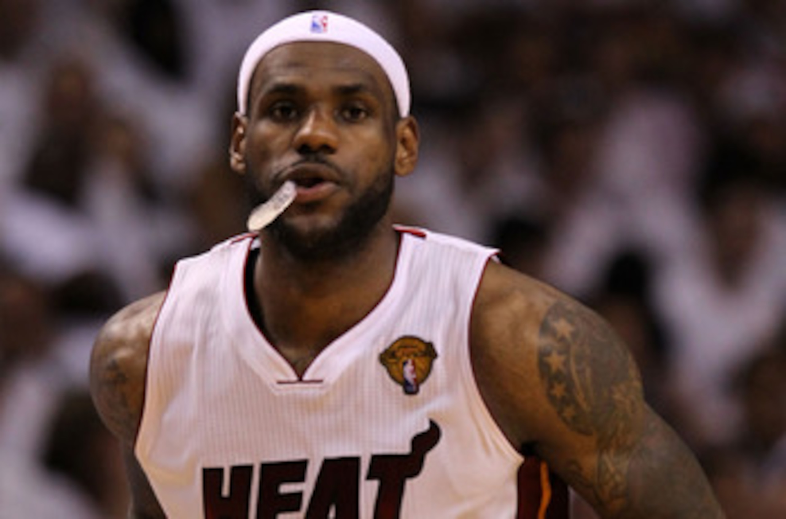 MIAMI, FL - JUNE 12:  LeBron James #6 of the Miami Heat runs down court while taking on the Dallas Mavericks in Game Six of the 2011 NBA Finals at American Airlines Arena on June 12, 2011 in Miami, Florida. NOTE TO USER: User expressly acknowledges and ag