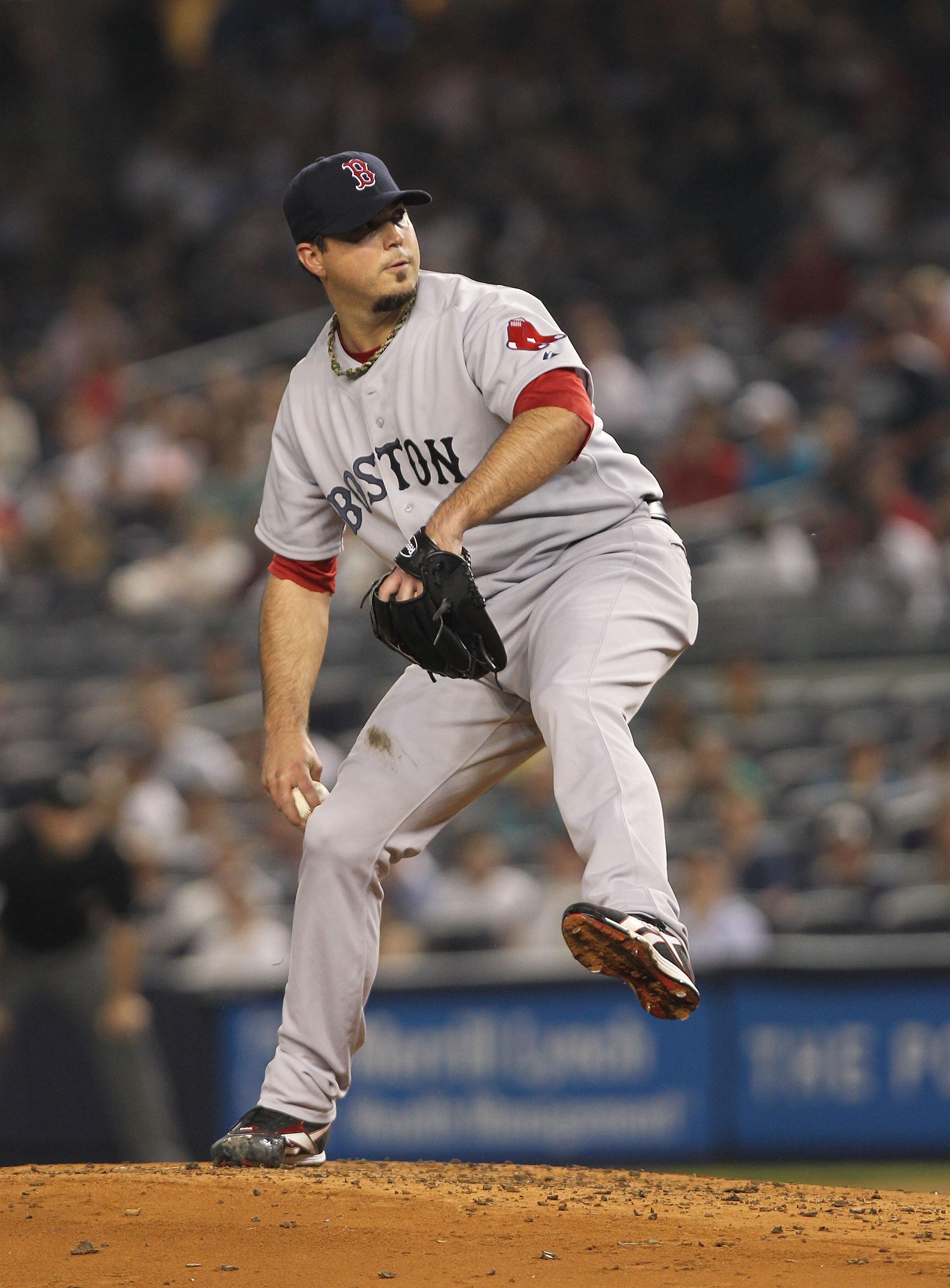 NEW YORK, NY - JUNE 09:  Josh Beckett #19 of the Boston Red Sox pitches against the New York Yankees on June 9, 2011 at Yankee Stadium in the Bronx borough of New York City.  (Photo by Nick Laham/Getty Images)