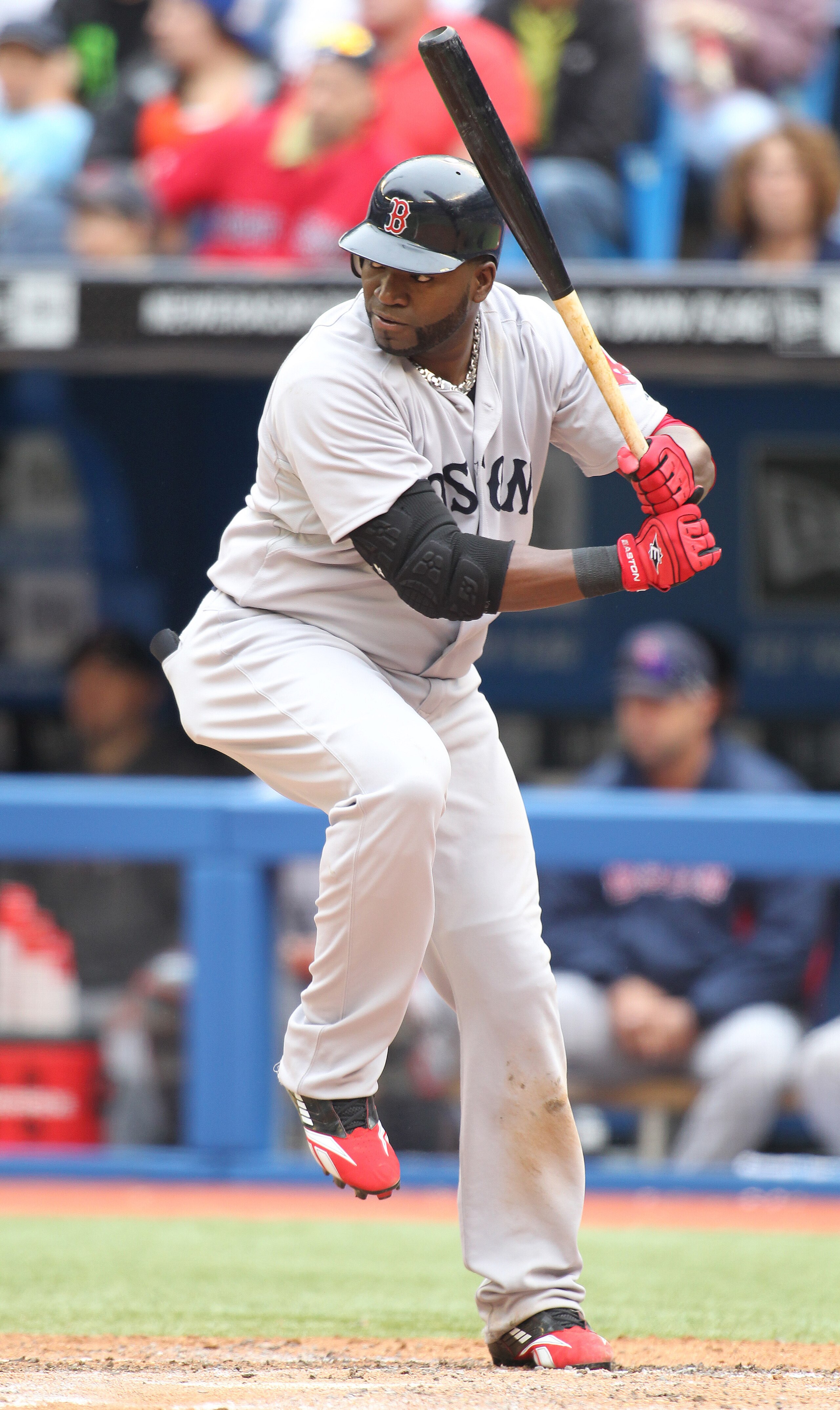 TORONTO, CANADA - JUNE 11:  David Ortiz #34 of the Boston Red Sox bats against the Toronto Blue Jays in a MLB game on June 11, 2011 at the Rogers Centre in Toronto, Ontario, Canada.  (Photo by Claus Andersen/Getty Images)