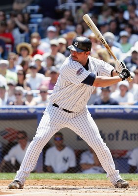 NEW YORK - JUNE 21: Jason Giambi #25 of the New York Yankees bats against the Cincinnati Reds on June 21, 2008 at Yankee Stadium in the Bronx borough of New York City. The Reds won the game 6-0.(Photo by Jim McIsaac/Getty Images)