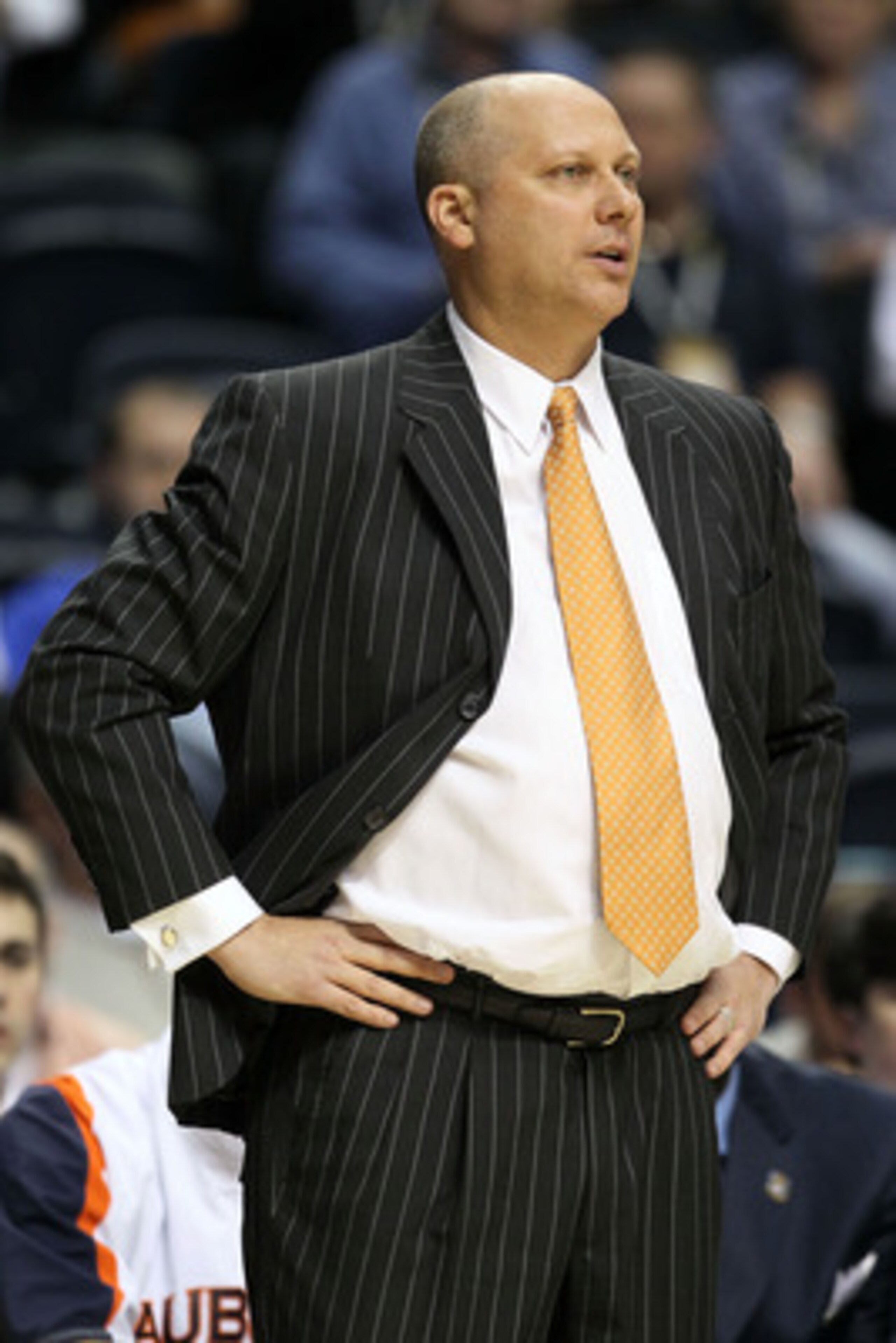 NASHVILLE, TN - MARCH 11: Head coach Jeff Lebo of the Auburn Tigers looks on as he coaches against the Florida Gators during the first round of the SEC Men's Basketball Tournament at the Bridgestone Arena on March 11, 2010 in Nashville, Tennessee. (Phot NASHVILLE, TN - MARCH 11: Head coach Jeff Lebo of the Auburn Tigers looks on as he coaches against the Florida Gators during the first round of the SEC Men's Basketball Tournament at the Bridgestone Arena on March 11, 2010 in Nashville, Tennessee. (Phot