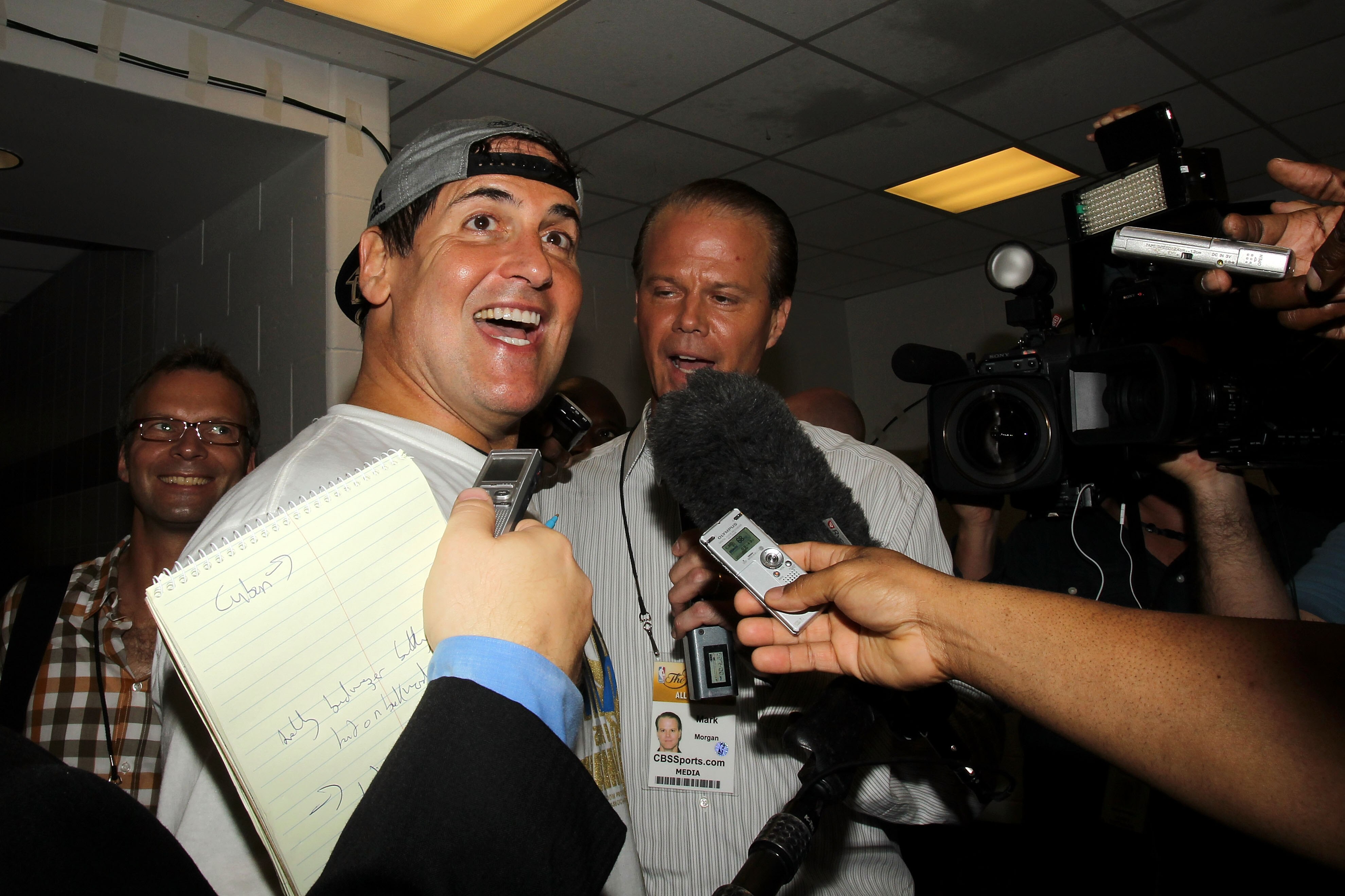 MIAMI, FL - JUNE 12:  Owner Mark Cuban of the Dallas Mavericks celebrates in the locker room after the Mavericks won 105-95 against the Miami Heat in Game Six of the 2011 NBA Finals at American Airlines Arena on June 12, 2011 in Miami, Florida. NOTE TO US