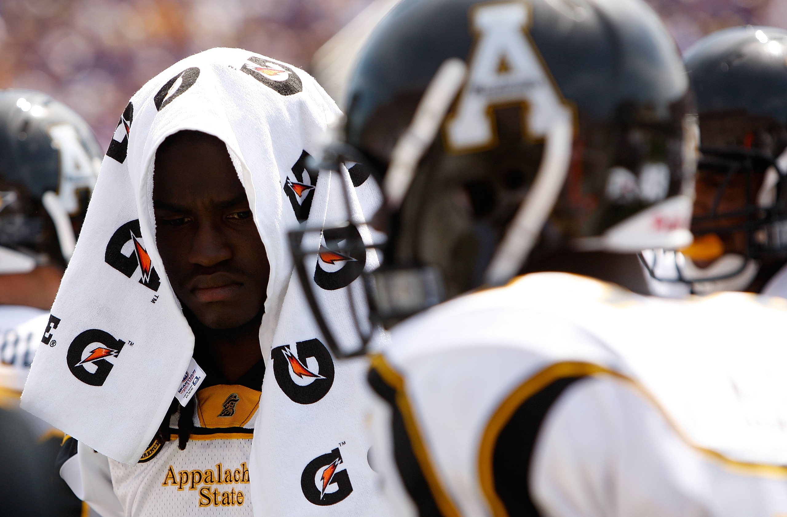 GREENVILLE, NC - SEPTEMBER 05:  Armanti Edwards #14 of the Appalachian State Mountaineers reacts to his teams' 29-24 loss to the East Carolina Pirates at Dowdy-Ficklen Stadium on September 5, 2009 in Greenville, North Carolina.  (Photo by Streeter Lecka/G