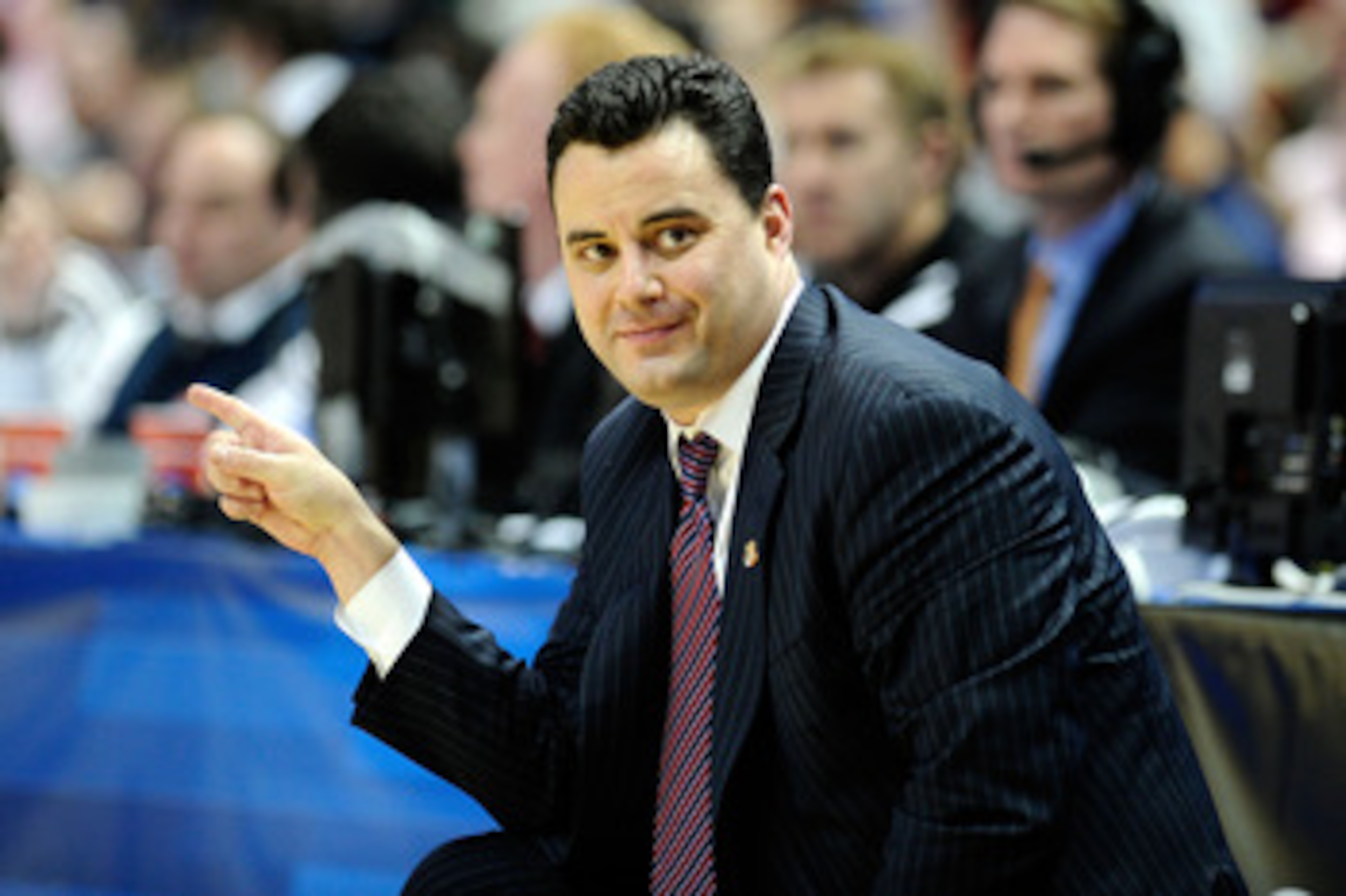ANAHEIM, CA - MARCH 24:  Head coach Sean Miller of the Arizona Wildcats gestures from the sidelines against the Duke Blue Devils during the west regional semifinal of the 2011 NCAA men's basketball tournament at the Honda Center on March 24, 2011 in Anahe