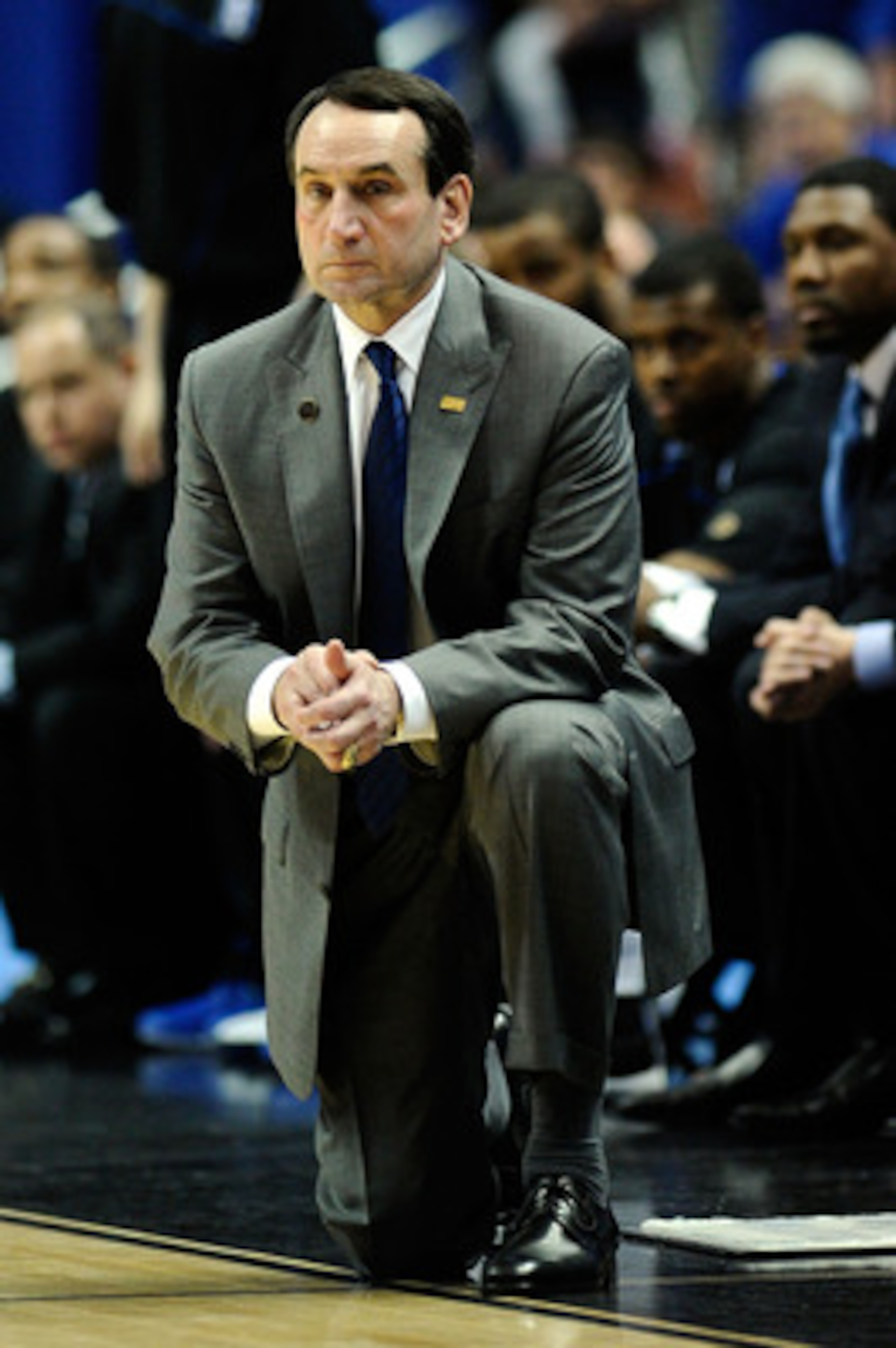 ANAHEIM, CA - MARCH 24:  Head coach Mike Krzyzewski of the Duke Blue Devils looks on from the sidelines during the west regional semifinal of the 2011 NCAA men's basketball tournament at the Honda Center on March 24, 2011 in Anaheim, California.  (Photo b