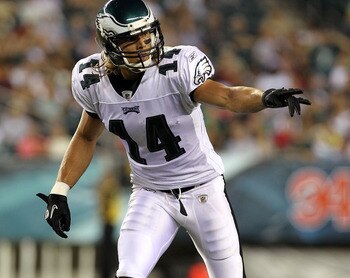PHILADELPHIA - AUGUST 13:  Riley Cooper #14 of the Philadelphia Eagles points towards the sideline against the Jacksonville Jaguars during their preseason game at Lincoln Financial Field on August 13, 2010 in Philadelphia, Pennsylvania.  (Photo by Nick La