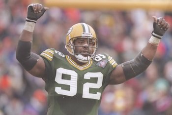 31 Dec 1994:  Defensive lineman Reggie White of the Green Bay Packers celebrates during a playoff game against the Detroit Lions at Lambeau Field in Green Bay, Wisconsin.  The Packers won the game, 16-12. Mandatory Credit: Al Bello  /Allsport