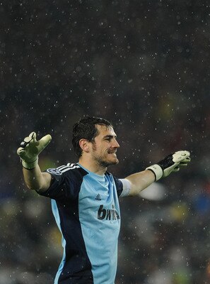 BARCELONA, SPAIN - MAY 03:  Goalkeeper Iker Casillas of Real Madrid reacts during the UEFA Champions League Semi Final second leg match between Barcelona and Real Madrid at the Camp Nou stadium on May 3, 2011 in Barcelona, Spain.  (Photo by Jasper Juinen/