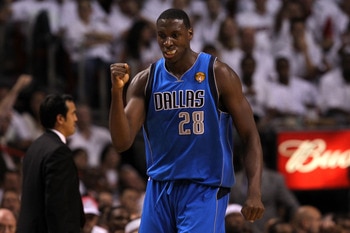 MIAMI, FL - JUNE 12:  Ian Mahinmi #28 of the Dallas Mavericks celebrates after he made a basket at the buzzer of the end of the third quarter against the Miami Heat in Game Six of the 2011 NBA Finals at American Airlines Arena on June 12, 2011 in Miami, F