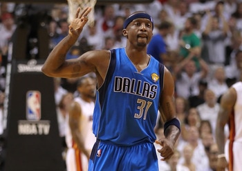 MIAMI, FL - JUNE 12:  Jason Terry #31 of the Dallas Mavericks gestures on court after making a three-point shot in the second quarter while taking on the Miami Heat in Game Six of the 2011 NBA Finals at American Airlines Arena on June 12, 2011 in Miami, F