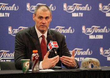 MIAMI, FL - JUNE 12:  Head coach Rick Carlisle of the Dallas Mavericks answers questions from the media at a post game press conference after the Mavericks won 105-95 against the Miami Heat in Game Six of the 2011 NBA Finals at American Airlines Arena on