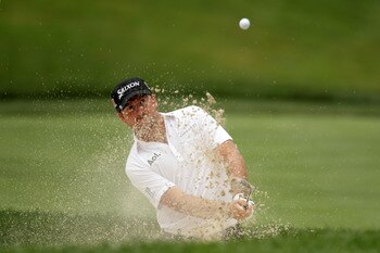 BETHESDA, MD - JUNE 14:  Graeme McDowell of Northern Ireland plays a bunker shot during a practice round prior to the start of the 111th U.S. Open at Congressional Country Club on June 14, 2011 in Bethesda, Maryland.  (Photo by Ross Kinnaird/Getty Images)