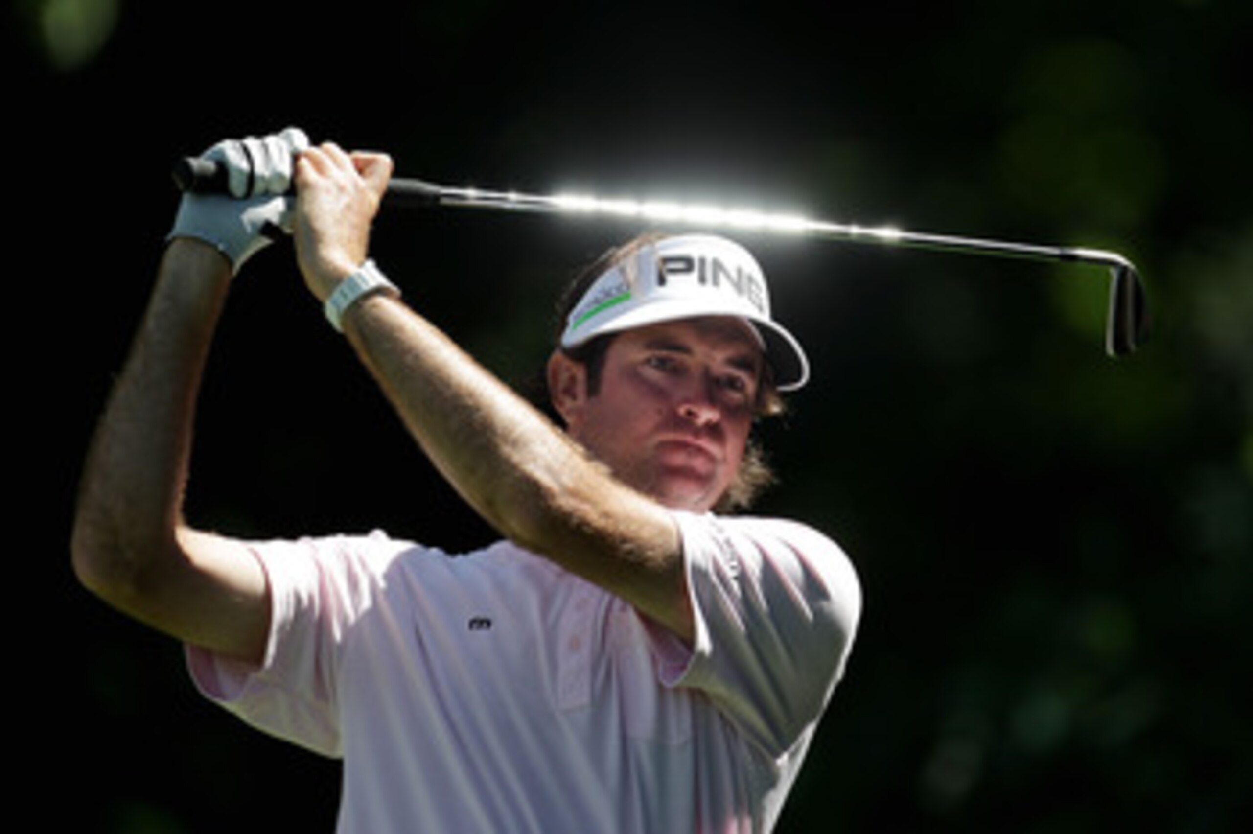 BETHESDA, MD - JUNE 13:  Bubba Watson watches a shot during a practice round prior to the start of the 111th U.S. Open at Congressional Country Club on June 13, 2011 in Bethesda, Maryland.  (Photo by Ross Kinnaird/Getty Images)
