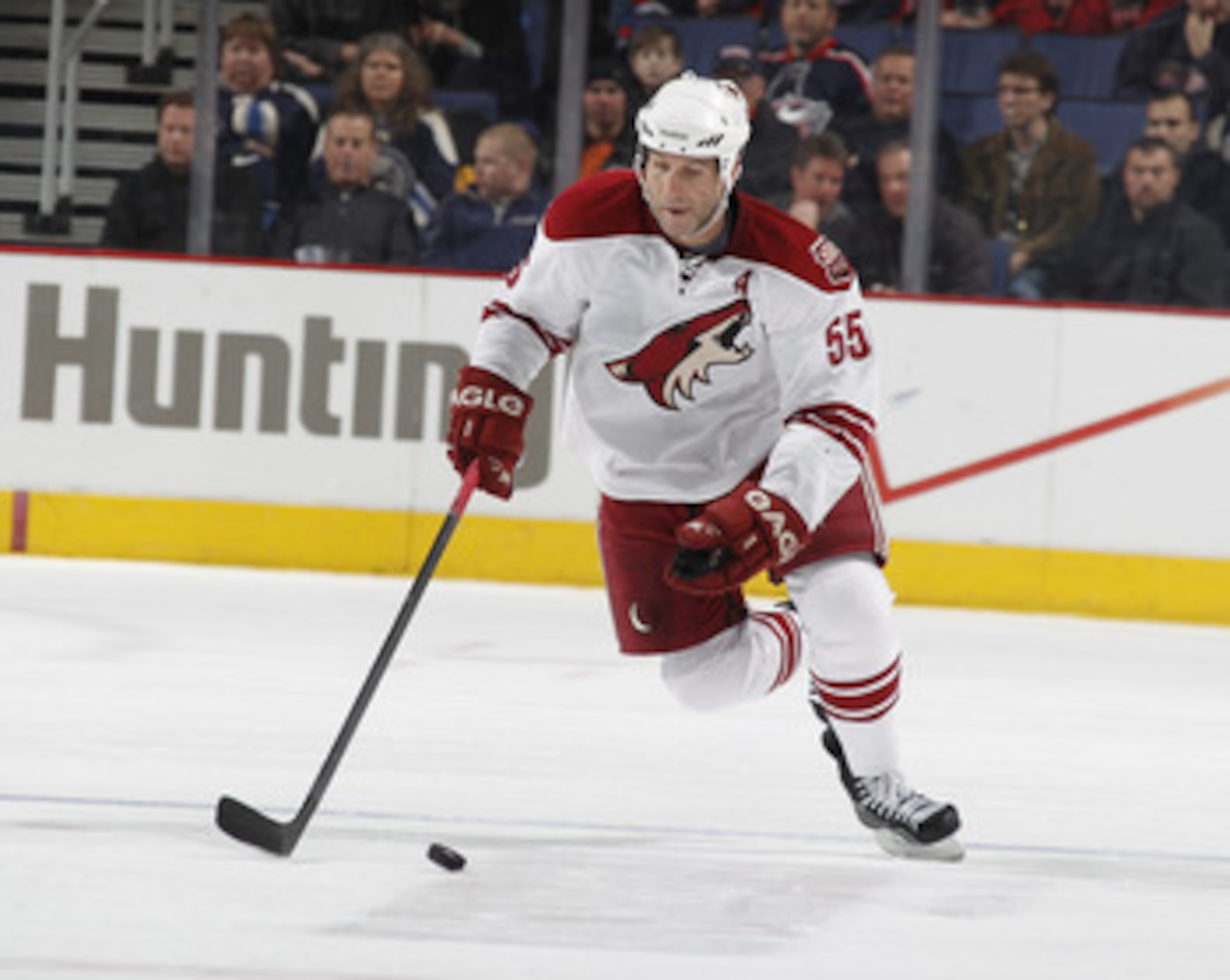 COLUMBUS, OH - JANUARY 11: Ed Jovanovski #55 of the Phoenix Coyotes skates against the Columbus Blue Jackets during a game on January 11, 2011 at the Nationwide Arena in Columbus, Ohio. (Photo by Gregory Shamus/Getty Images)