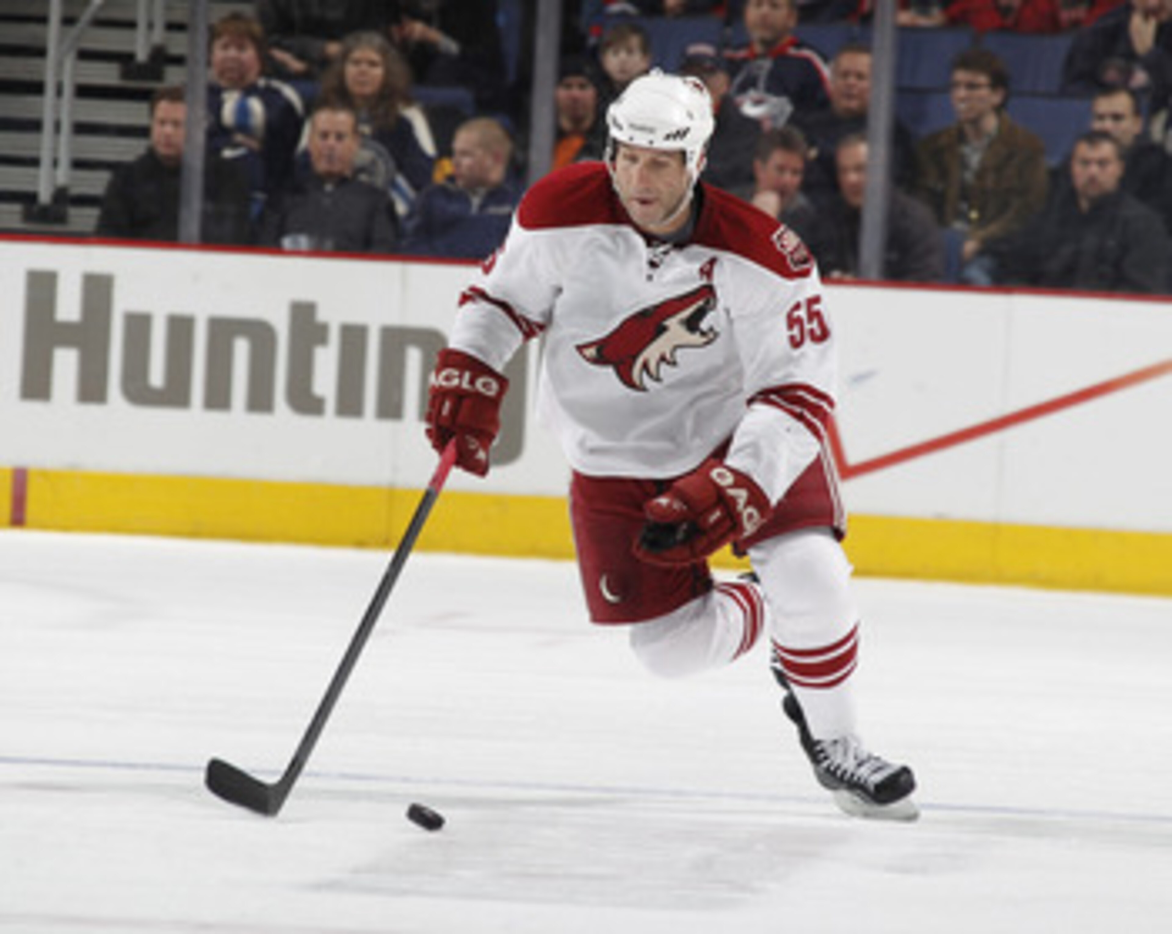 COLUMBUS, OH - JANUARY 11: Ed Jovanovski #55 of the Phoenix Coyotes skates against the Columbus Blue Jackets during a game on January 11, 2011 at the Nationwide Arena in Columbus, Ohio. (Photo by Gregory Shamus/Getty Images)