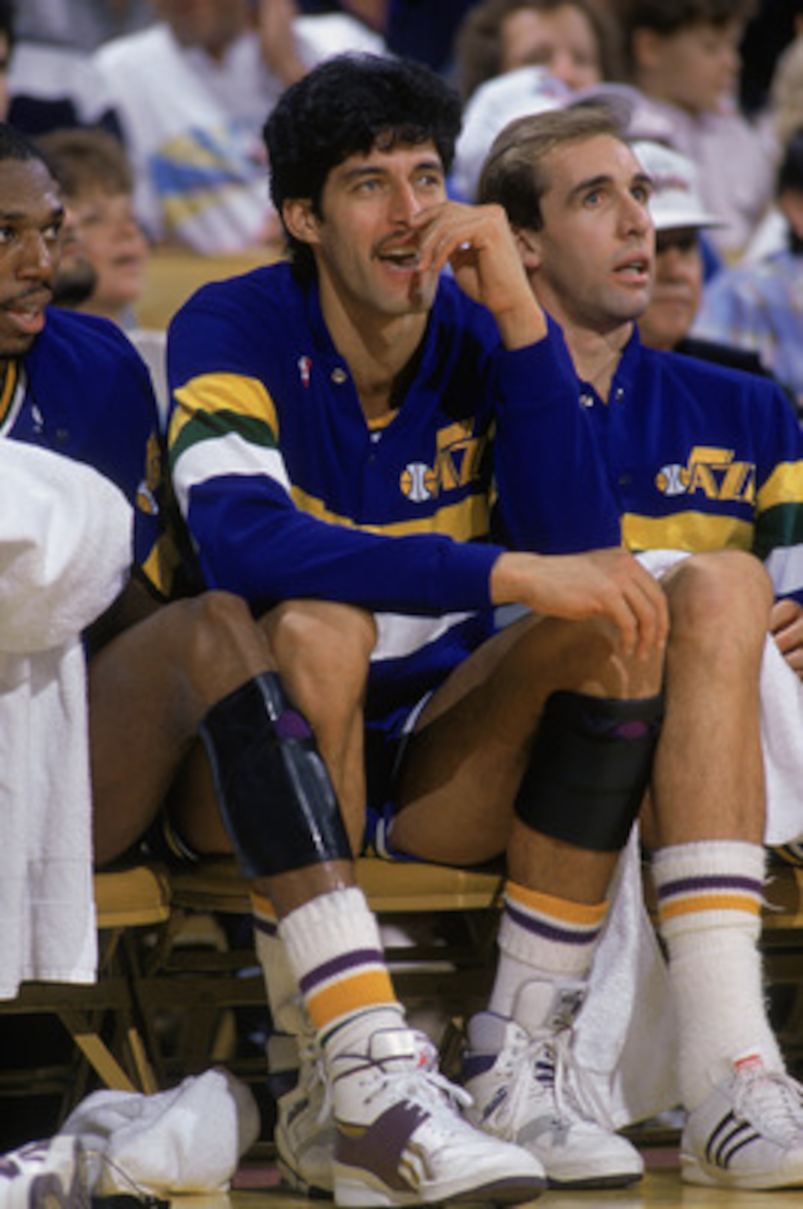 SALT LAKE CITY - 1989:  Jose Ortiz #44 of the Utah Jazz sits on the bench during an NBA game at The Salt Palace in Salt Lake City, Utah in 1989. (Photo by Rick Stewart/Getty Images)