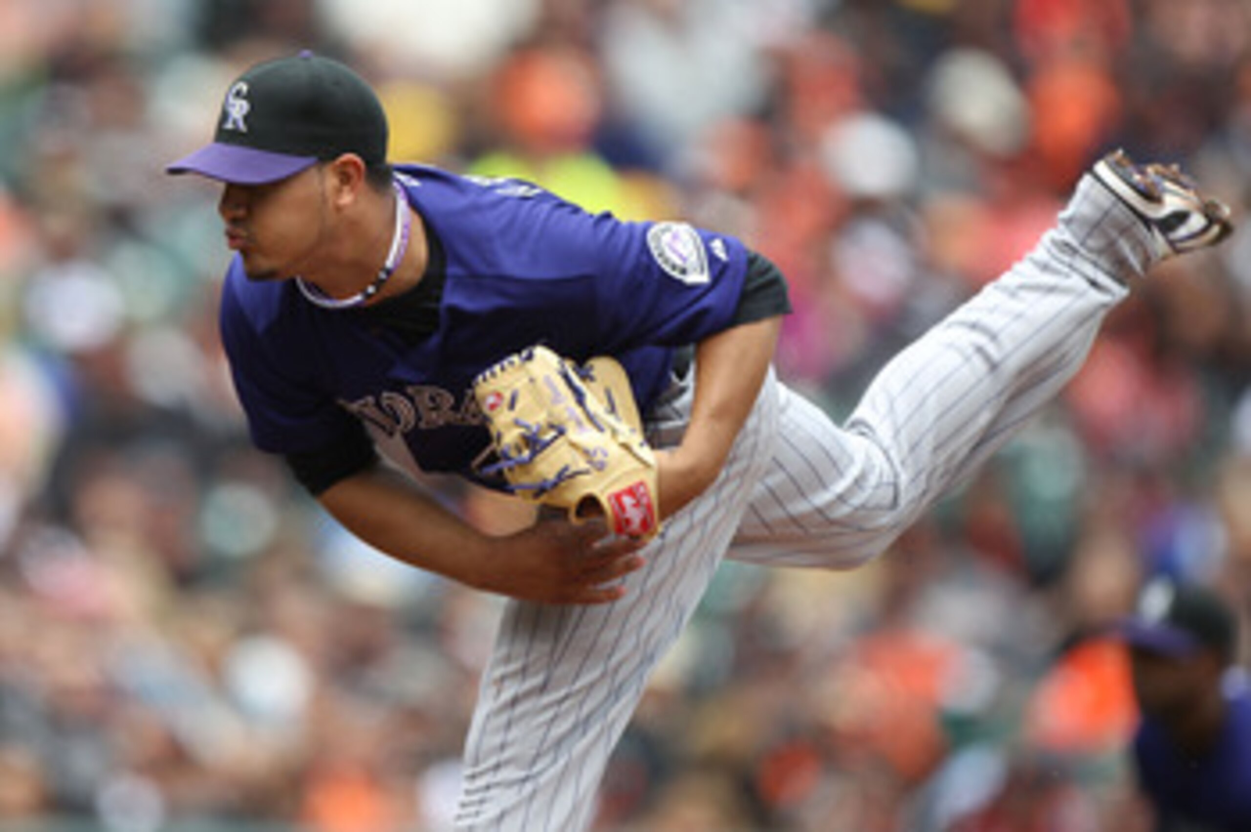 SAN FRANCISCO, CA - JUNE 04:  Jhoulys Chacin #45 of the Colorado Rockies pitches against the San Francisco Giants during an MLB game at AT&T Park on June 4, 2011 in San Francisco, California.  (Photo by Jed Jacobsohn/Getty Images)