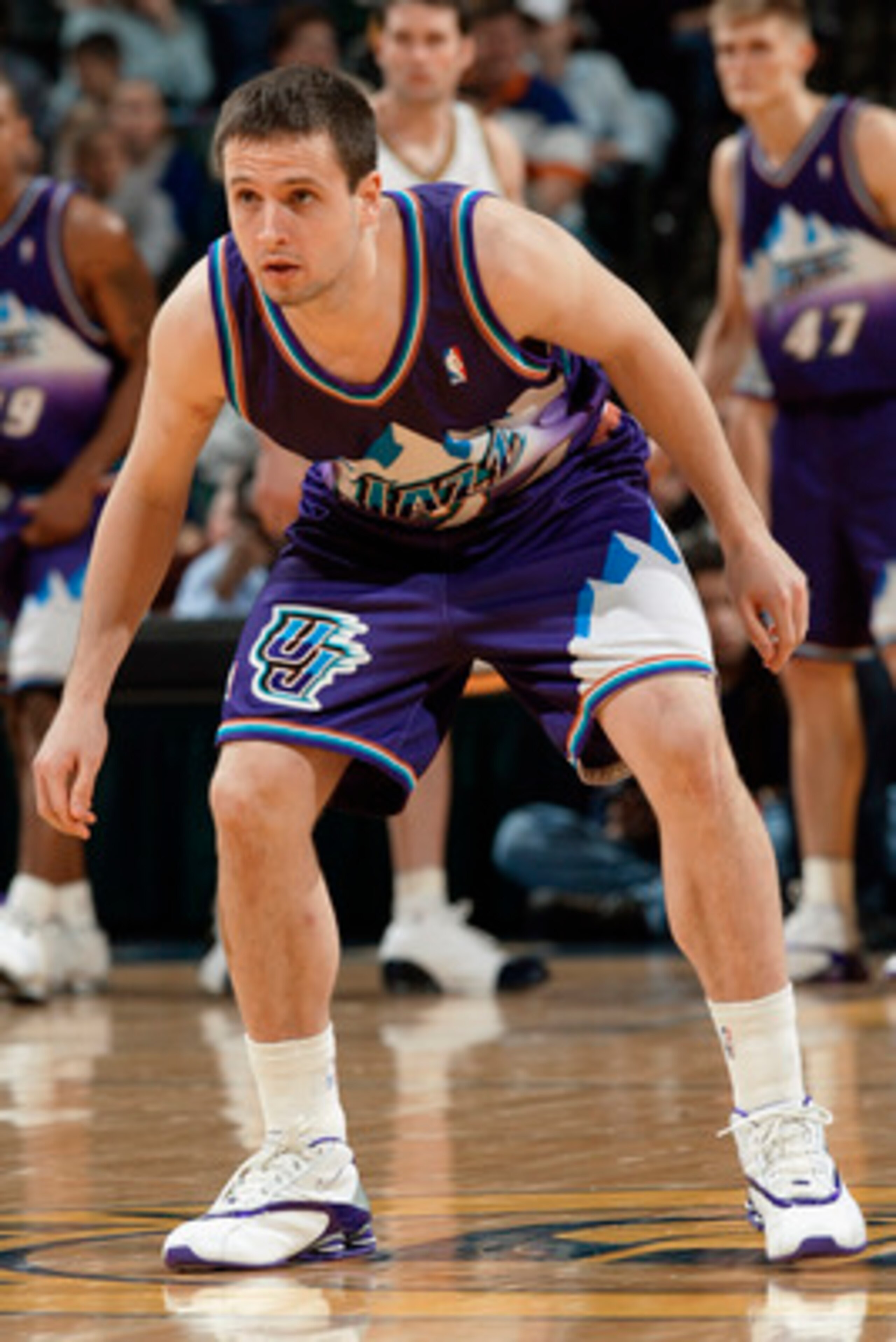 INDIANAPOLIS - FEBRUARY 22:  Raul Lopez #24 of the Utah Jazz plays defense during the game against the Indiana Pacers at Conseco Fieldhouse on February 22, 2004 in Indianapolis, Indiana.  The Pacers won 94-80 .  NOTE TO USER:  User expressly acknowledges