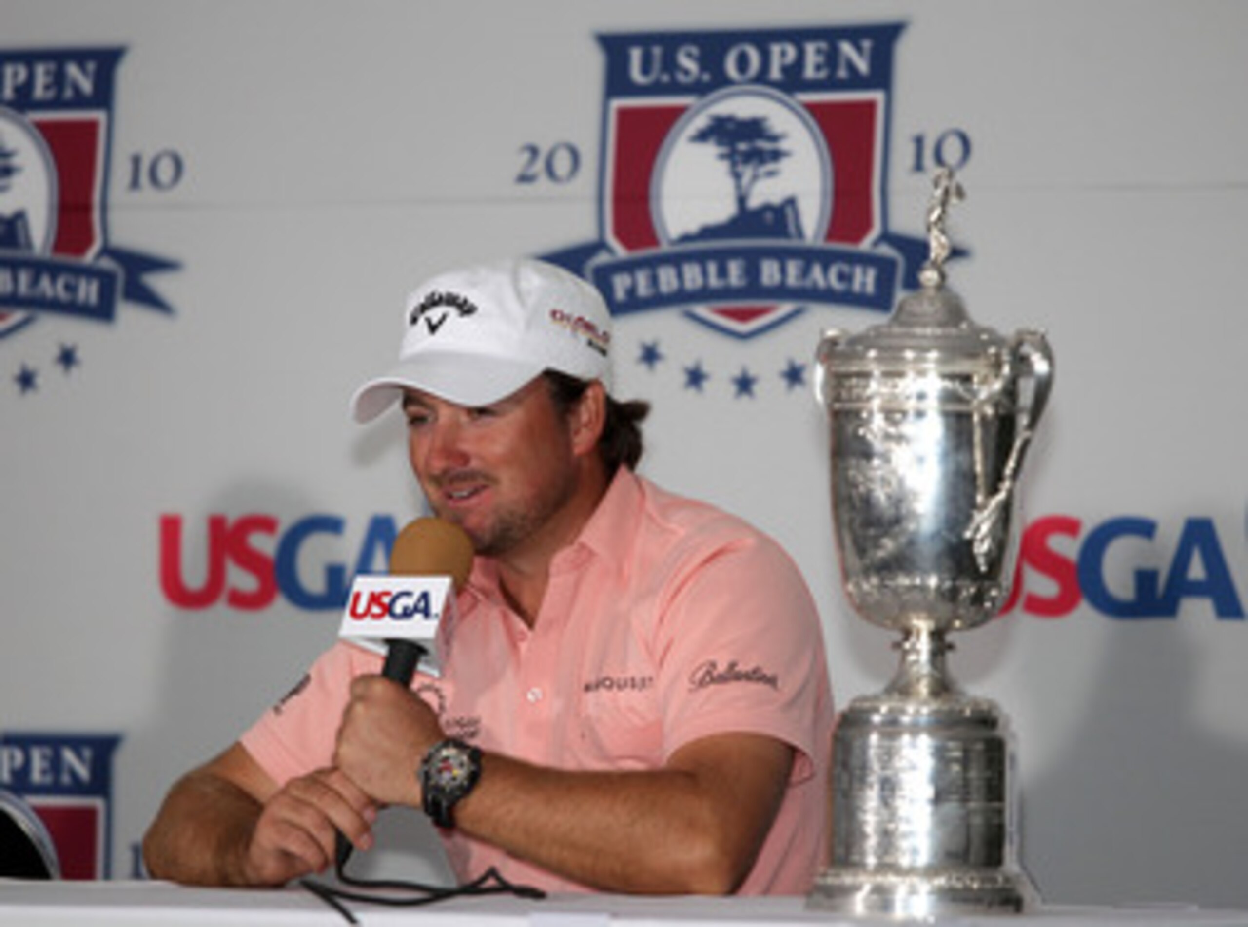 PEBBLE BEACH, CA - JUNE 20: Graeme McDowell of Northern Ireland speaks with the media after winning the 110th U.S. Open at Pebble Beach Golf Links on June 20, 2010 in Pebble Beach, California. (Photo by Andrew Redington/Getty Images) PEBBLE BEACH, CA - JUNE 20: Graeme McDowell of Northern Ireland speaks with the media after winning the 110th U.S. Open at Pebble Beach Golf Links on June 20, 2010 in Pebble Beach, California. (Photo by Andrew Redington/Getty Images)
