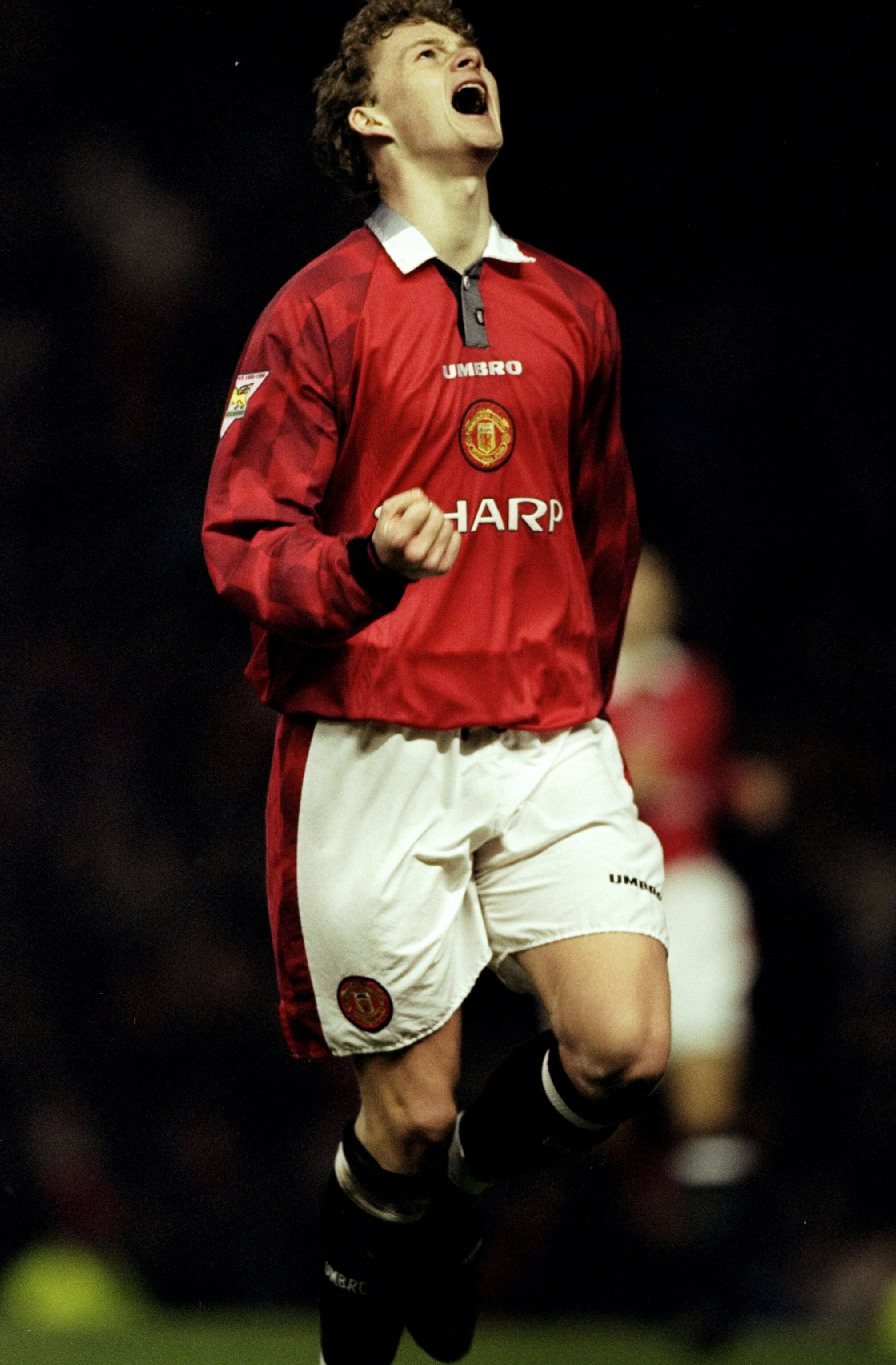 21 Dec 1996:  Ole Gunnar Solskjaer of Manchester United celebrates during an FA Carling Premiership match against Sunderland at Old Trafford in Manchester, England. Manchester United won the match 5-0. \ Mandatory Credit: Mark  Thompson/Allsport