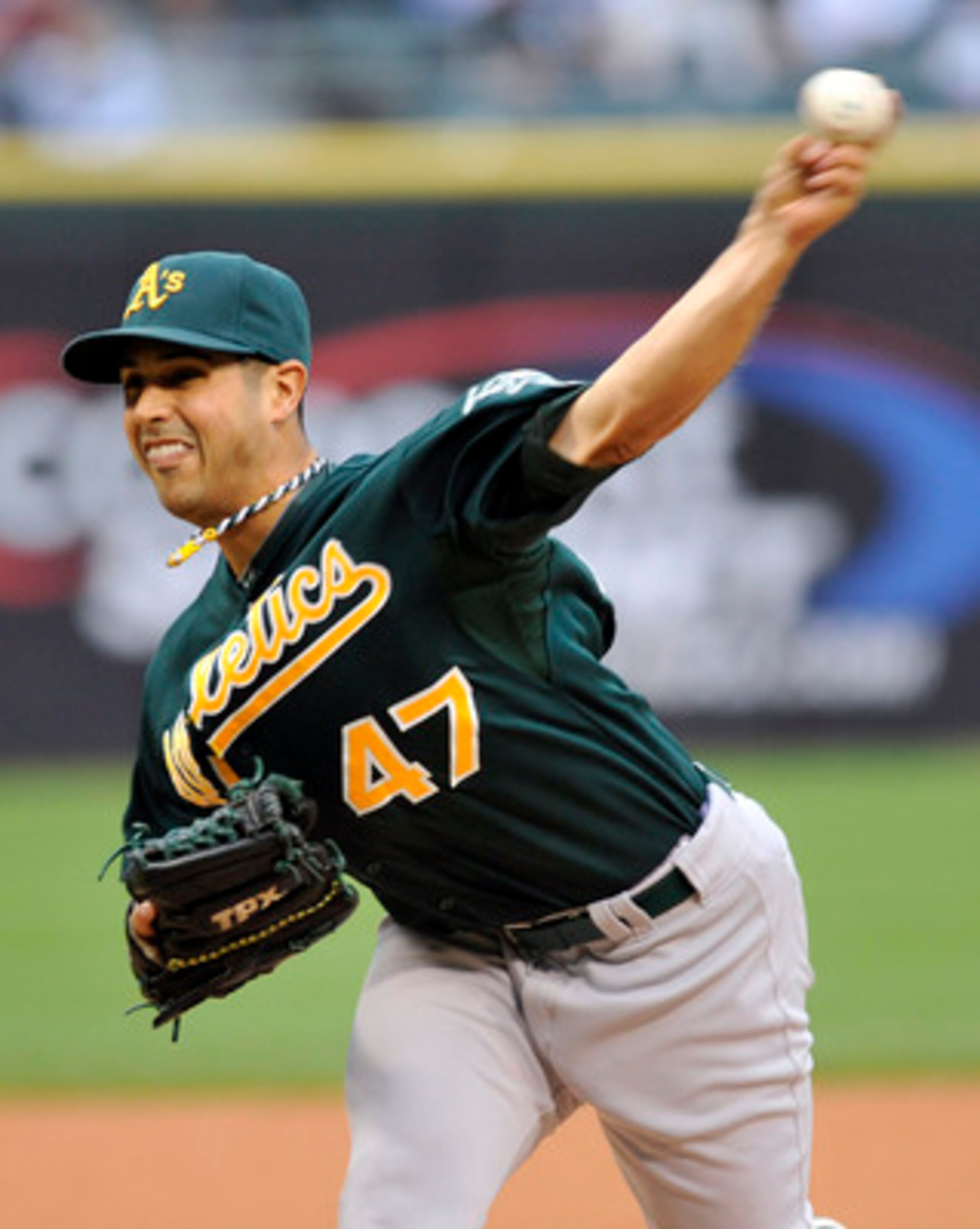 CHICAGO, IL - JUNE 11: Gio Gonzalez # 47 of the Oakland Athletics pitches against the Chicago White Sox on June 11, 2011 at U.S. Cellular Field in Chicago, Illinois.  (Photo by David Banks/Getty Images)