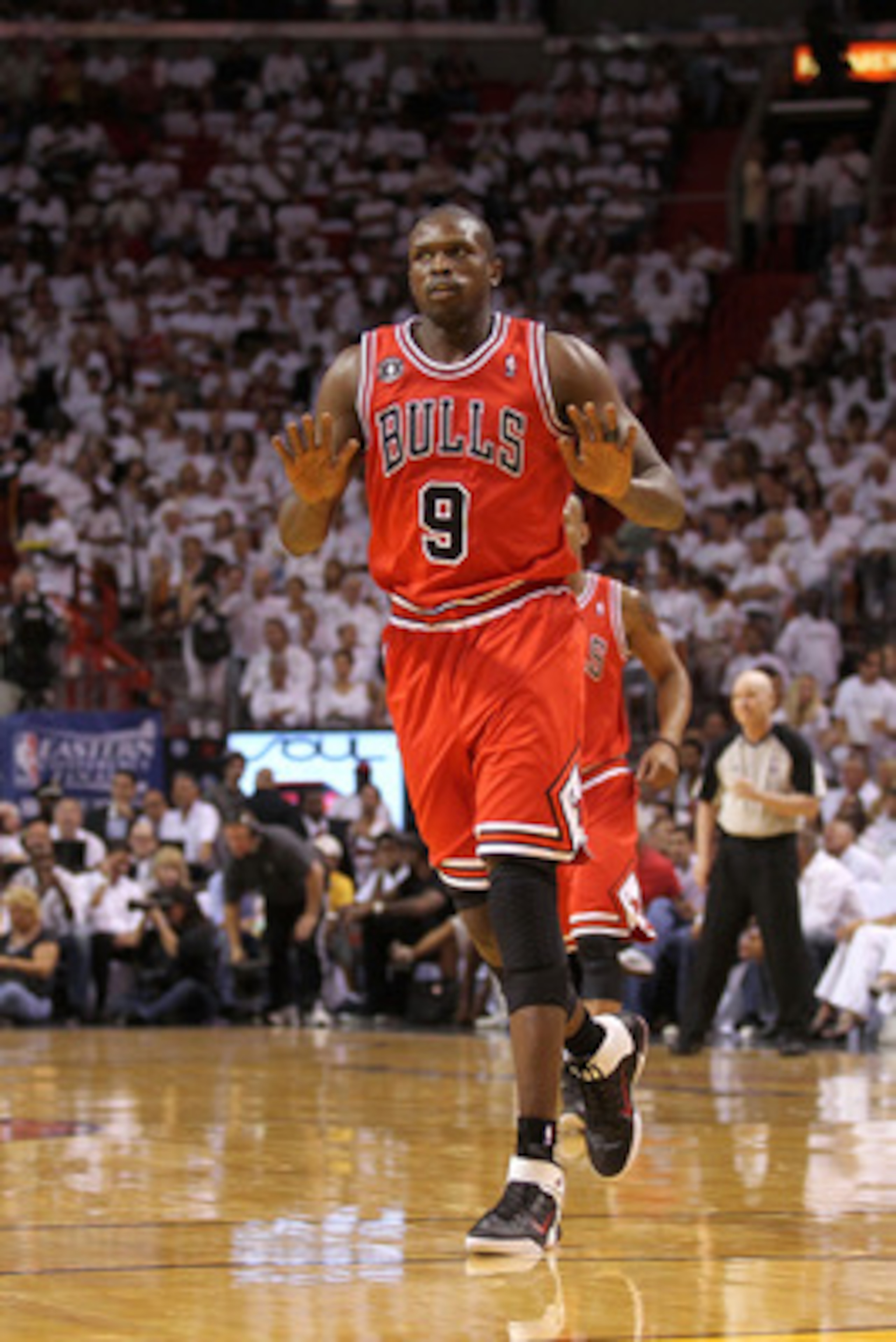 MIAMI, FL - MAY 24:  Luol Deng #9 of the Chicago Bulls reacts against the Miami Heat in Game Four of the Eastern Conference Finals during the 2011 NBA Playoffs on May 24, 2011 at American Airlines Arena in Miami, Florida. The Heat won 101-93 in overtime.